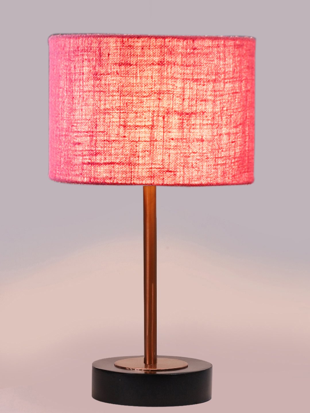 Ambika Home Luxury Premium Devansh Pink Jute table lamp with Black wood base & Copper finish Metal (7X17 inches)-11 Lamp with Pink Shade for Living Room, Bedroom & Hallway - Image 6