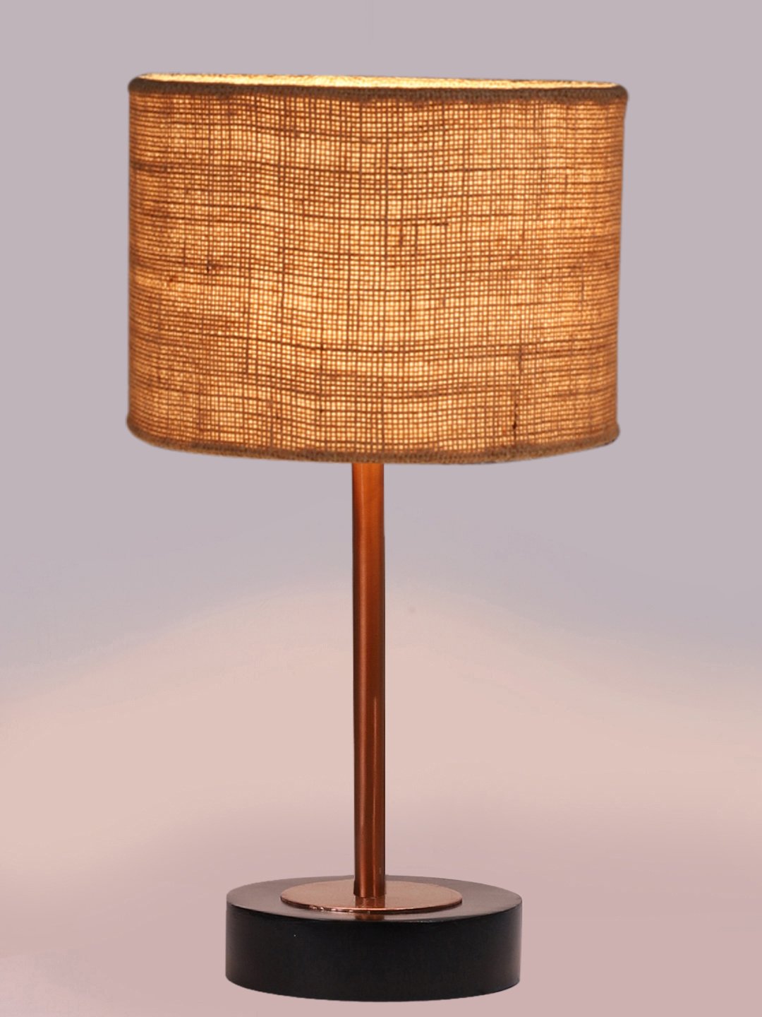 Ambika Home Luxury Premium Devansh Beige Jute table lamp with Black wood base & Copper finish Metal (7X17 inches)-9 Lamp with Beige Shade for Living Room, Bedroom & Hallway - Image 6