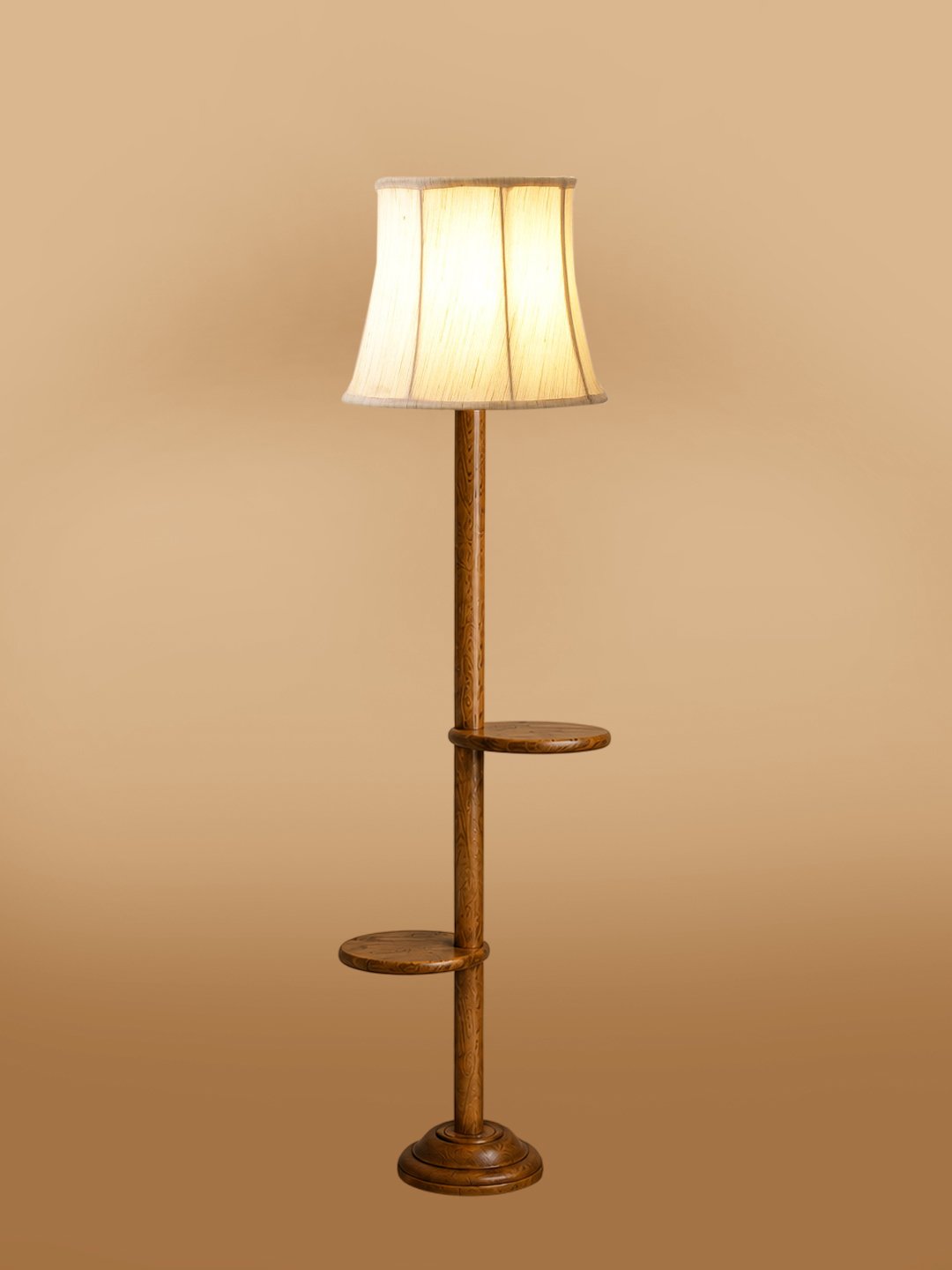 Ambika Home Soft back off-white cotton shade with Double Shelf floor Lamp Modern Floor Lamp | Off-white Cotton Shade, Wood Base | Luxury Living Room, Bedroom & Home Decor Lighting - Image 6