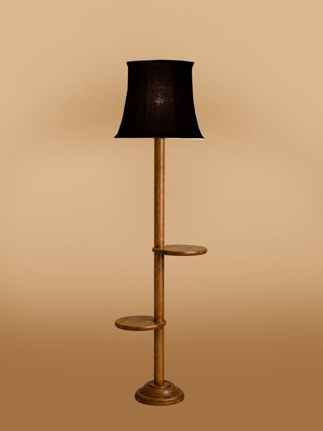 Ambika Home Soft back Black cotton shade with Double Shelf floor Lamp Modern Floor Lamp | Black Cotton Shade, Wood Base | Luxury Living Room, Bedroom & Home Decor Lighting - Image 6