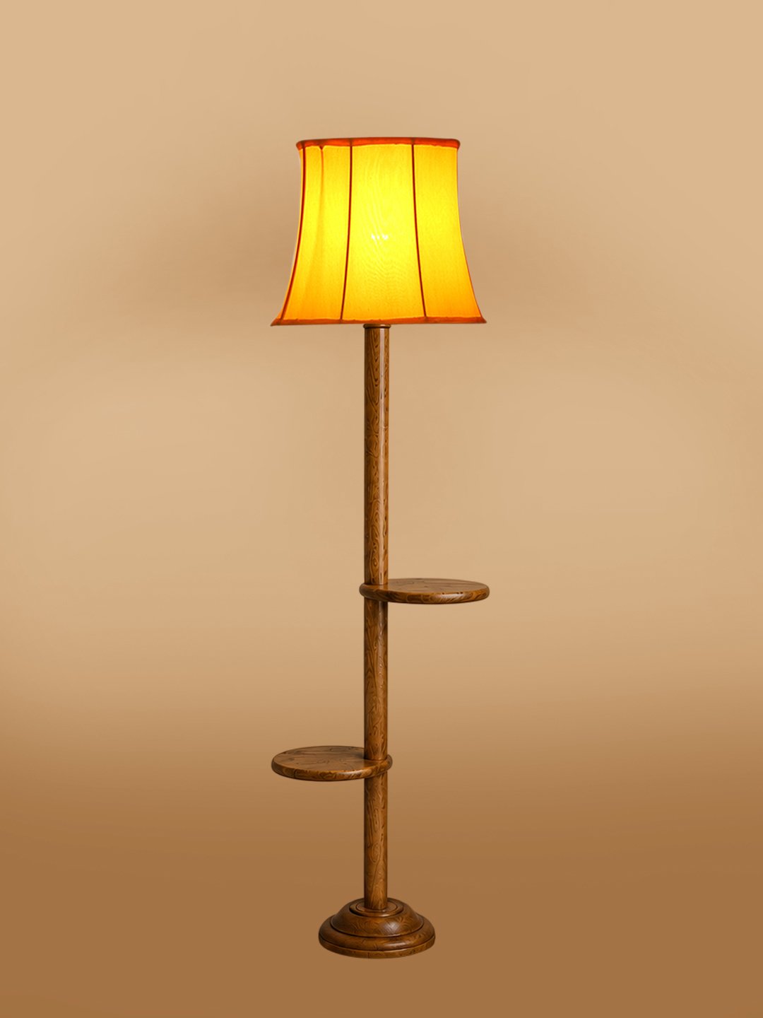 Ambika Home Soft back Orange cotton shade with Double Shelf floor Lamp Modern Floor Lamp | Orange Cotton Shade, Wood Base | Luxury Living Room, Bedroom & Home Decor Lighting - Image 6