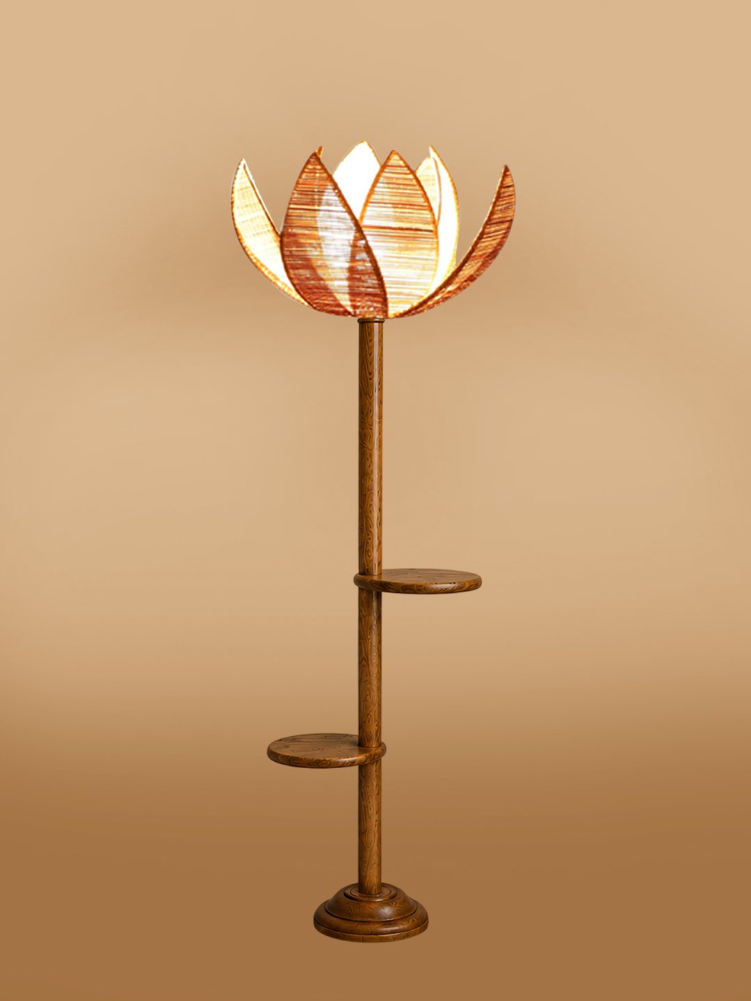 Ambika Home Rose Bamboo Shade with Double Shelf floor Lamp Modern Floor Lamp | Beige Bamboo Shade, Wood Base | Luxury Living Room, Bedroom & Home Decor Lighting - Image 7