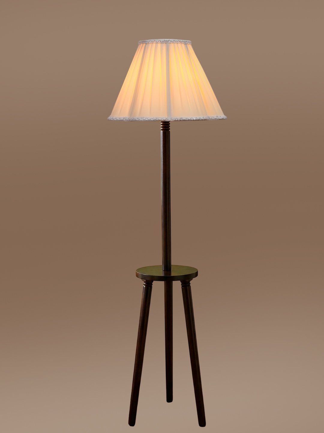 Premium Off-white Cotton Shade Floor Lamp with Wooden Shelf Stand for Living Room, Bedroom & Reading Corner | Modern Decorative Standing Lamp | Solid Wood Base | Elegant Home Lighting - Image 6