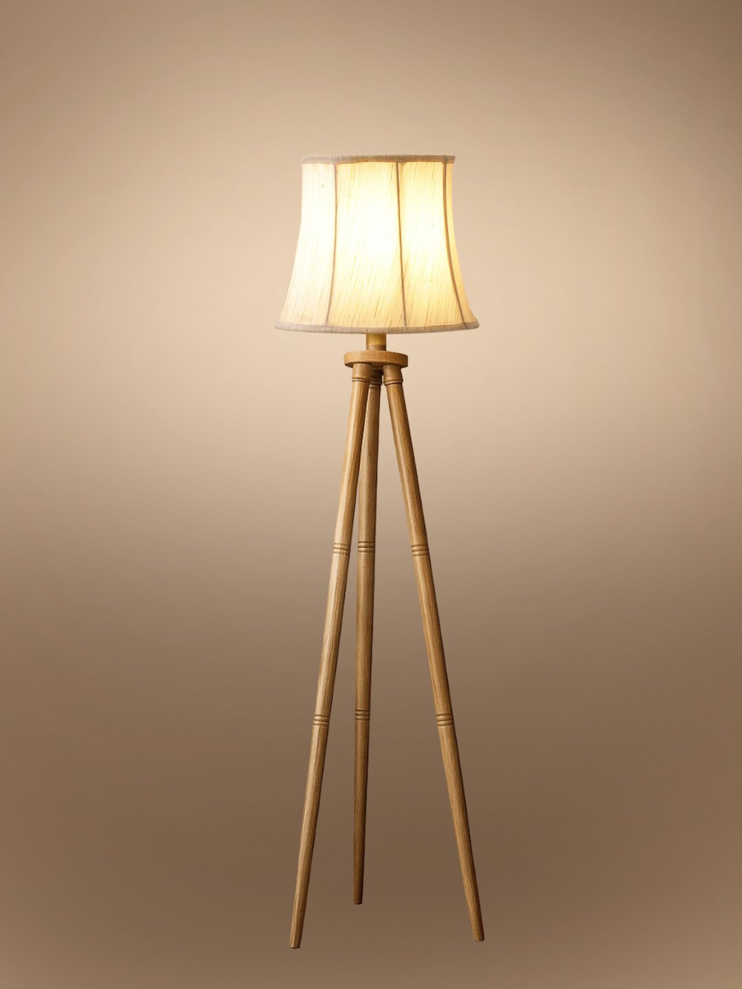 Ambika Home Premium Off-white Fabric Shade Floor Lamp for Hallway & Guest Room | Wooden Natural Tripod Stand | E27 Holder Included Bulb - Image 6