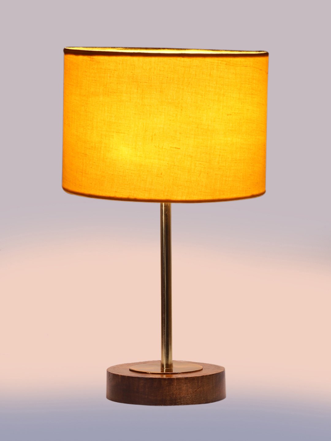 Ambika Home Luxury Premium Devansh Yellow cotton table lamp with Brown wood Base & Golden finish Metal (7X17 inches)-6 Lamp with Yellow Shade for Living Room, Bedroom & Hallway - Image 6