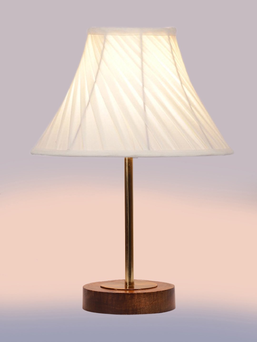 Ambika Home Luxury Premium Devansh Off-white cotton Vintage Cross Pleated lamp with Brown wood Base & Golden finish Metal (12x17.75) Lamp with off-white Shade for Living Room, Bedroom & Hallway - Image 6