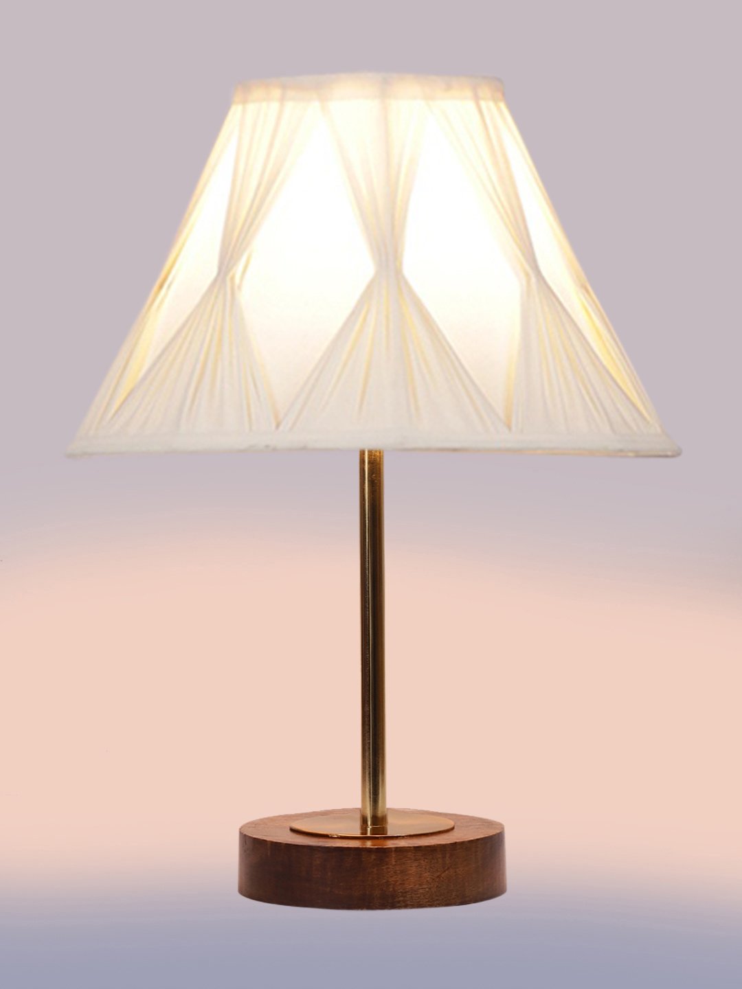 Ambika Home Luxury Premium Devansh Off-white cotton Vintage Curtain Pleated lamp with Brown wood Base & Golden finish Metal (12x17.75) Lamp with off-white Shade for Living Room, Bedroom & Hallway - Image 6