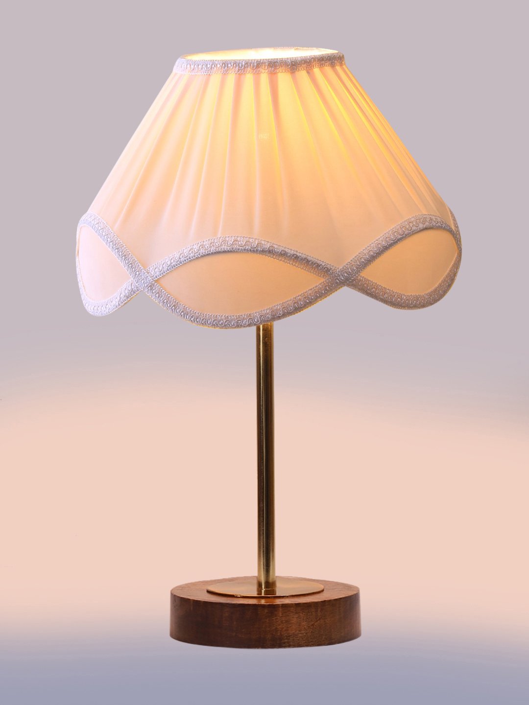 Ambika Home Luxury Premium Devansh Off-white cotton Vintage lamp with Brown wood Base & Golden finish Metal (12x19.25) Lamp with off-white Shade for Living Room, Bedroom & Hallway - Image 6