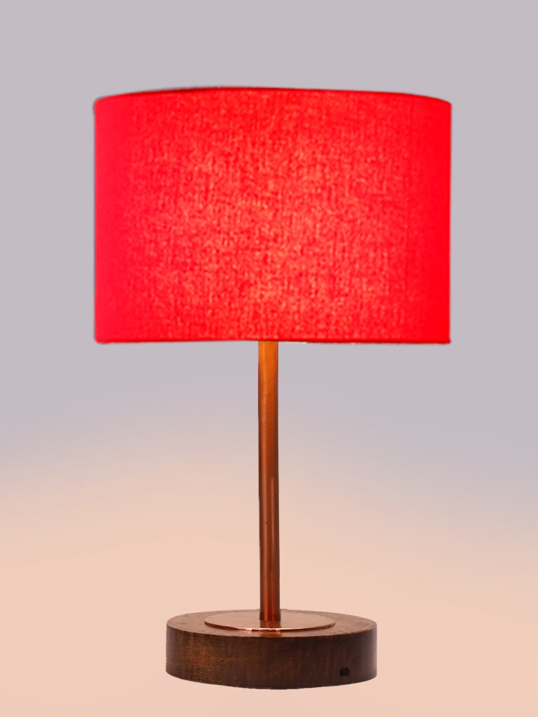 Ambika Home Luxury Premium Devansh Red cotton table lamp with Brown wood Base & Copper finish Metal (7X17 inches)-4 Lamp with Red Shade for Living Room, Bedroom & Hallway - Image 6