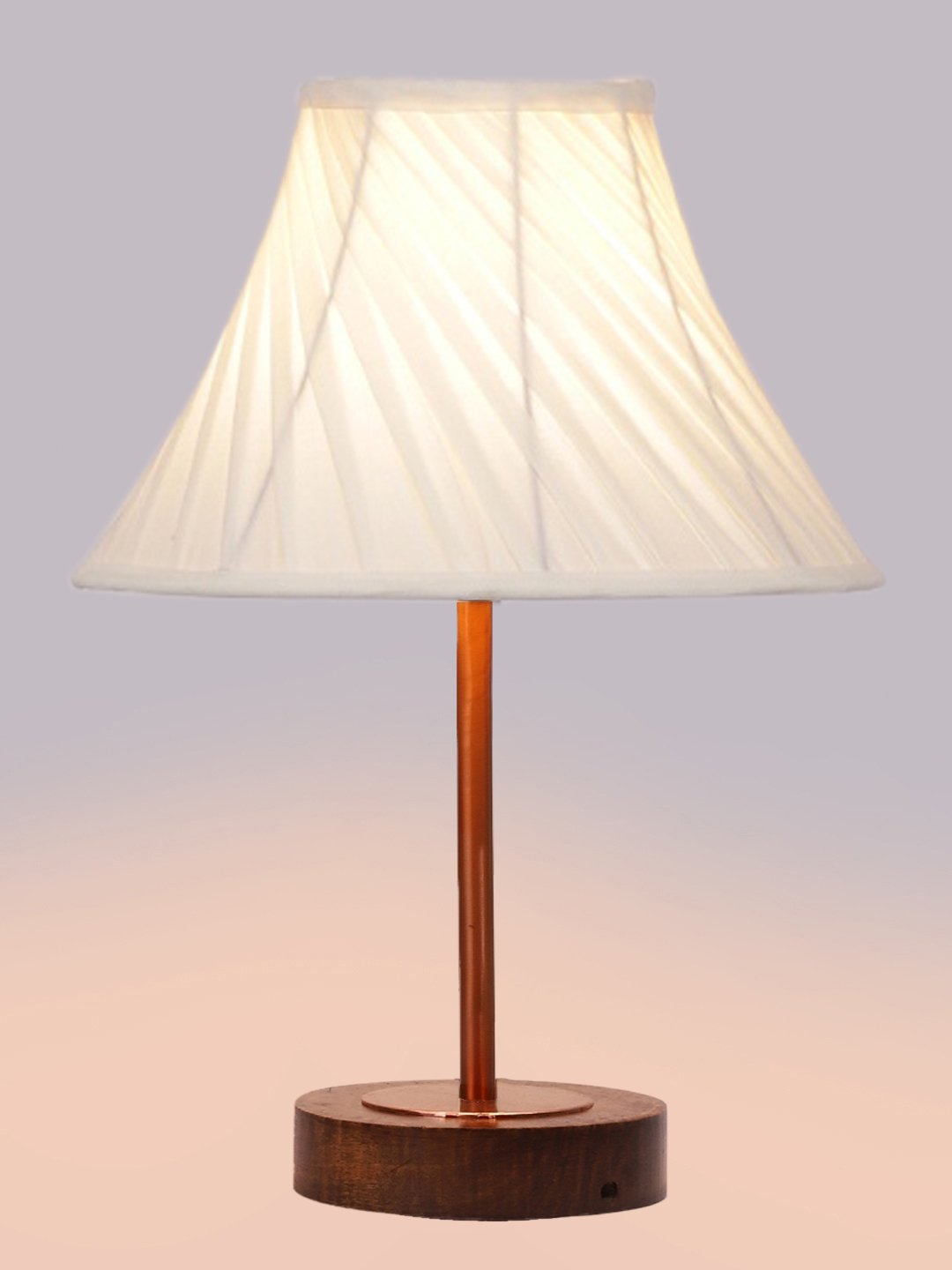 Ambika Home Luxury Premium Devansh Off-white cotton Vintage Cross Pleated lamp with Brown wood Base & Copper finish Metal (12x17.75) Lamp with off-white Shade for Living Room, Bedroom & Hallway - Image 6