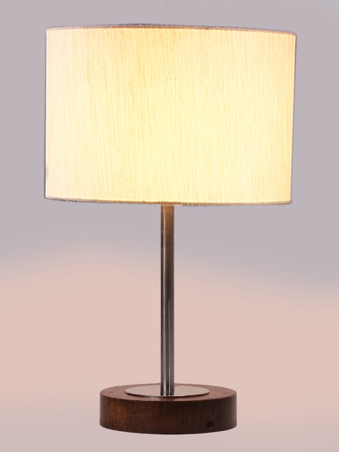 Ambika Home Luxury Premium Devansh off white cotton table lamp with Brown wood Base & Steel Pipe (7X17 inches)-2 Lamp with off-white Shade for Living Room, Bedroom & Hallway - Image 6