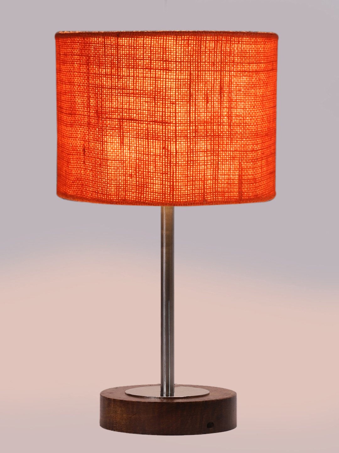 Ambika Home Luxury Premium Devansh Orange Jute table lamp with Brown wood Base & Steel Pipe (7X17 inches)-17 Lamp with Orange Shade for Living Room, Bedroom & Hallway - Image 6