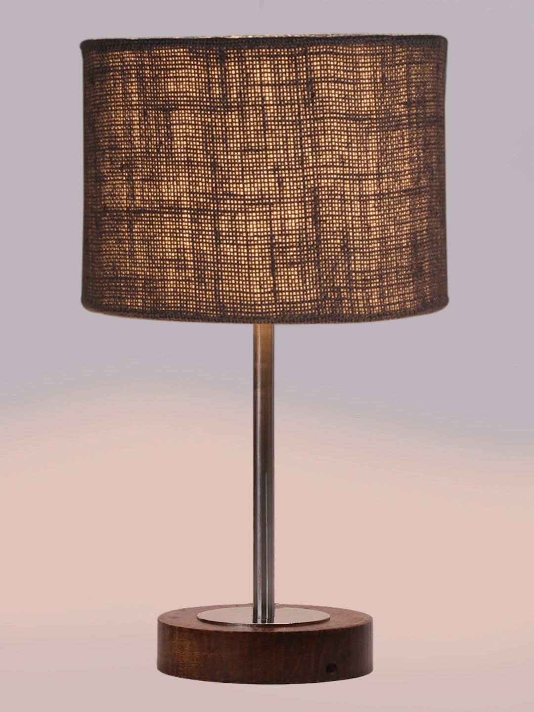Ambika Home Luxury Premium Devansh Grey Jute table lamp with Brown wood Base & Steel Pipe (7X17 inches)-17 Lamp with Grey Shade for Living Room, Bedroom & Hallway - Image 6