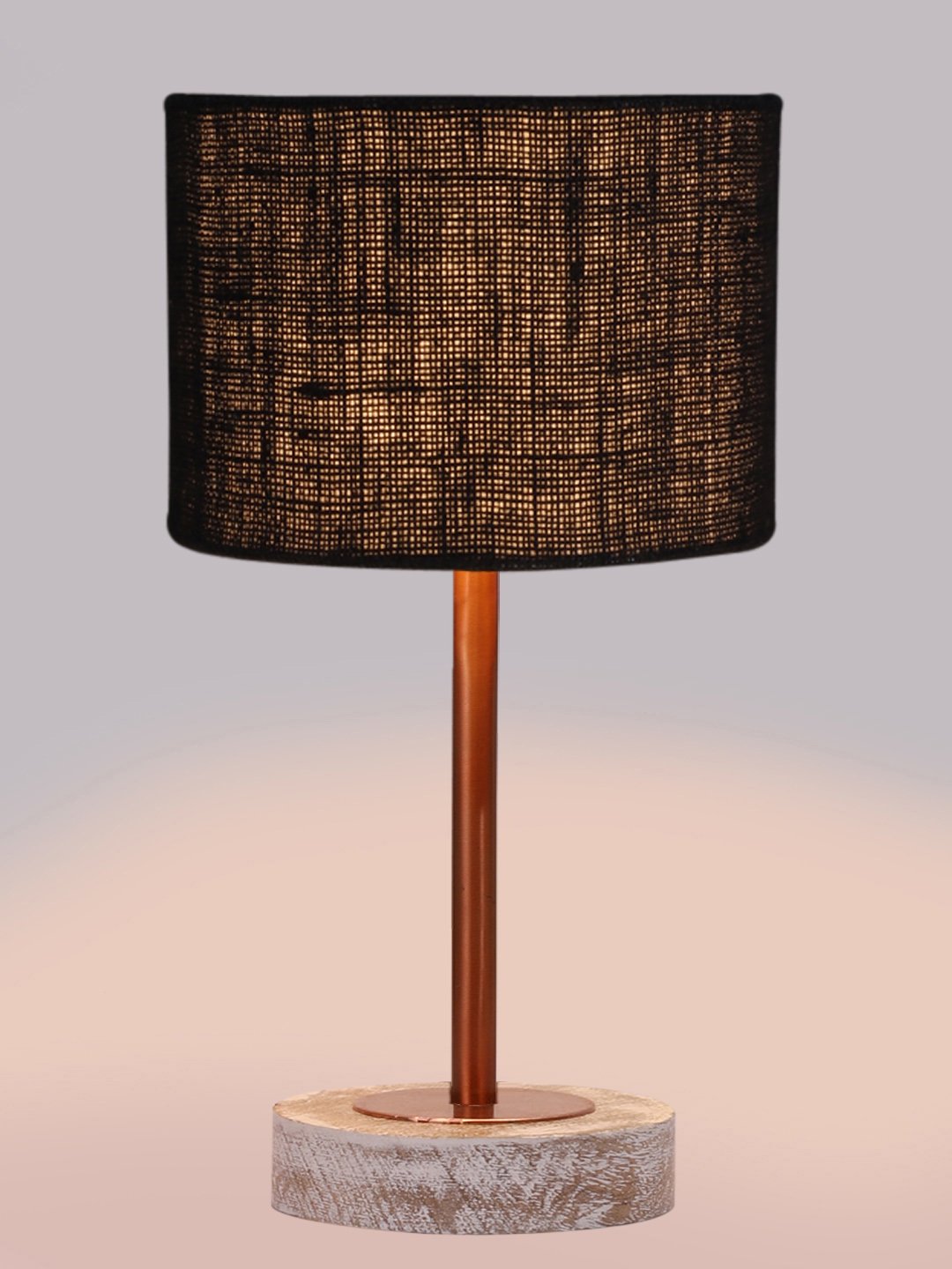 Ambika Home Luxury Premium Devansh Black Jute table lamp with White Brushed Wood Base & Copper finish Metal (7X17 inches)-17 Lamp with Black Shade for Living Room, Bedroom & Hallway - Image 6