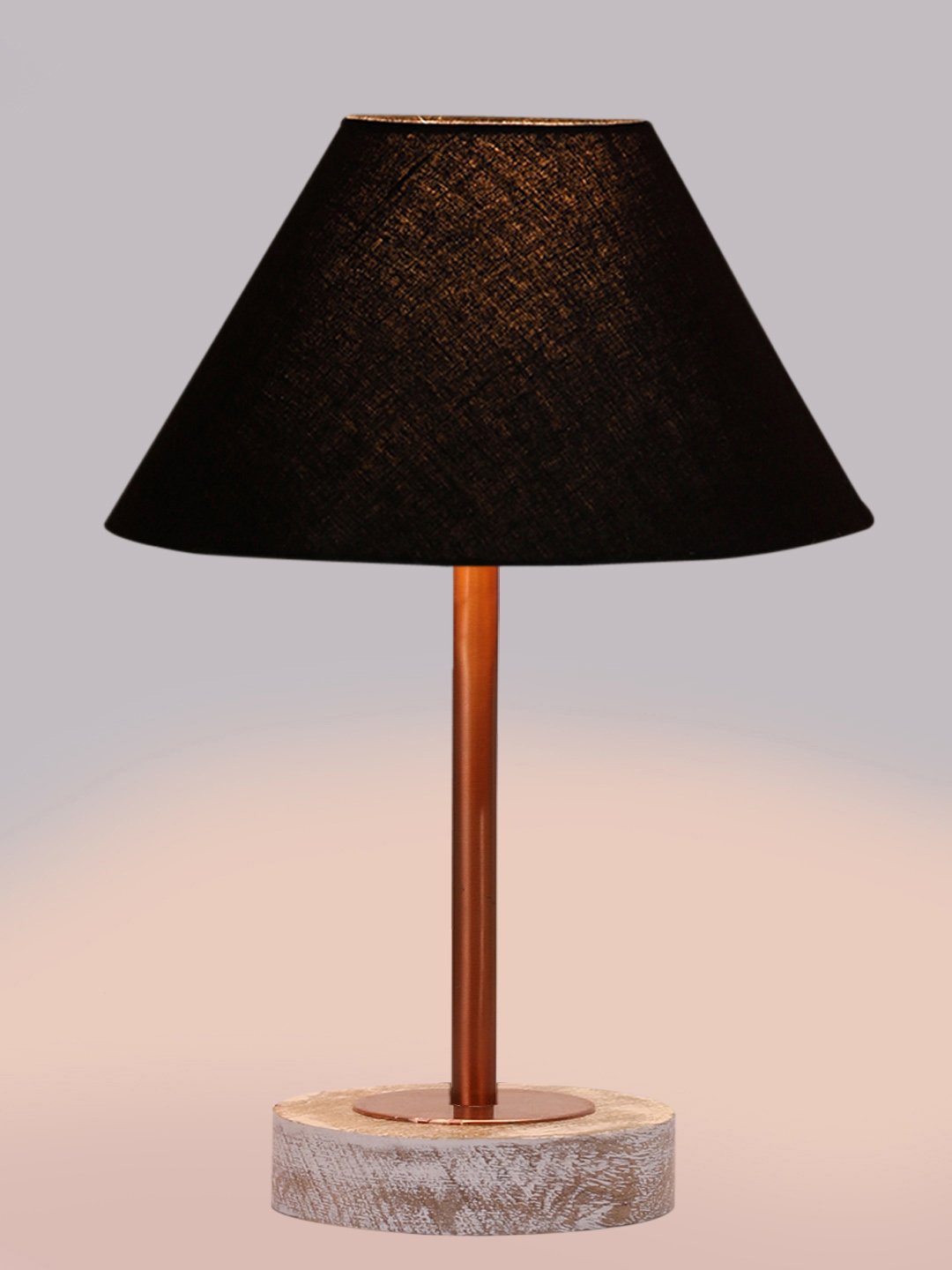 Ambika Home Luxury Premium Devansh Black cotton table lamp with White Brushed Wood Base & Copper finish Metal (10X16.25 inches)-28 Lamp with Black Shade for Living Room, Bedroom & Hallway - Image 6