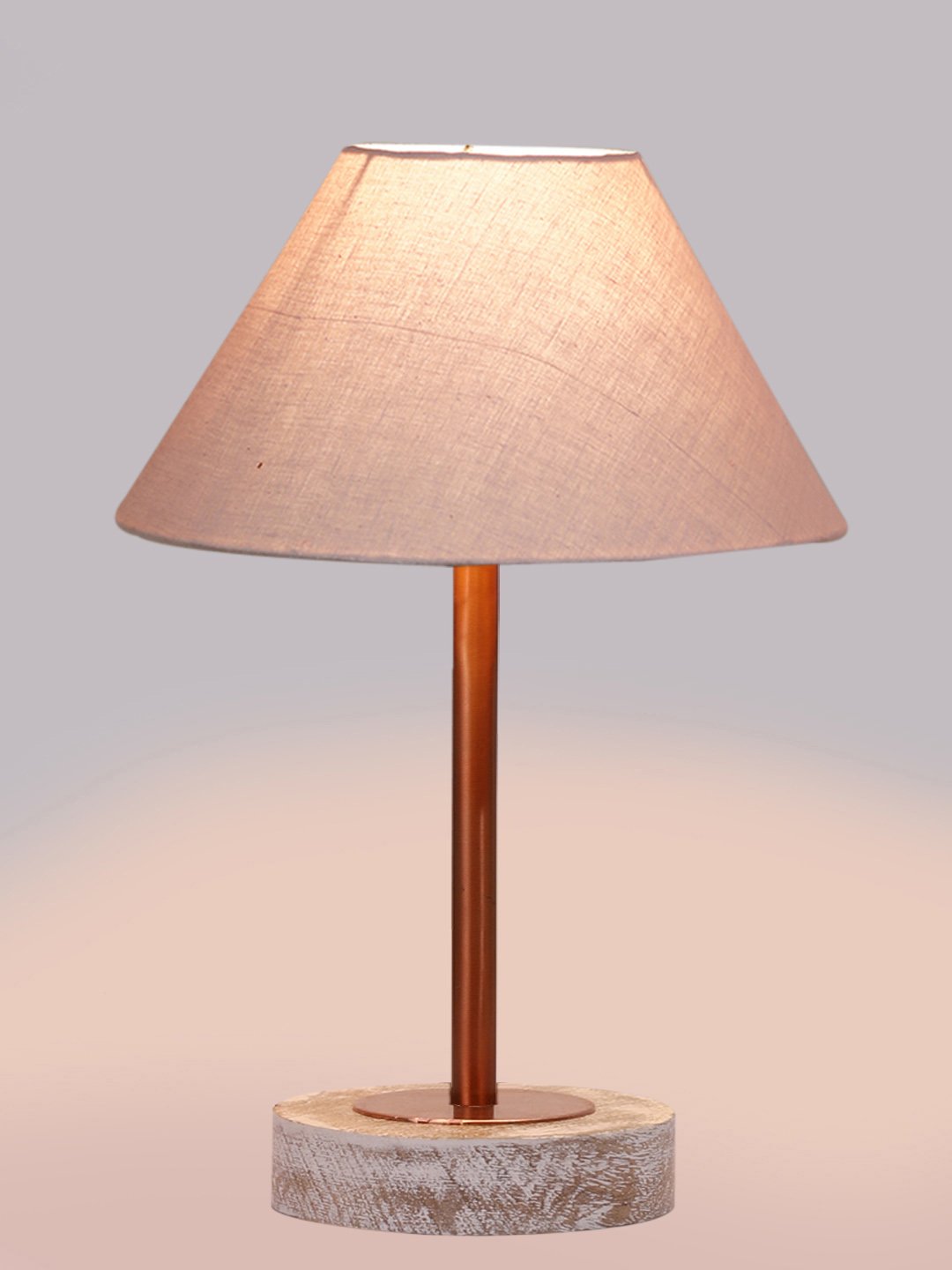 Ambika Home Luxury Premium Devansh Grey cotton table lamp with White Brushed Wood Base & Copper finish Metal (10X16.25 inches)-32 Lamp with Grey Shade for Living Room, Bedroom & Hallway - Image 6