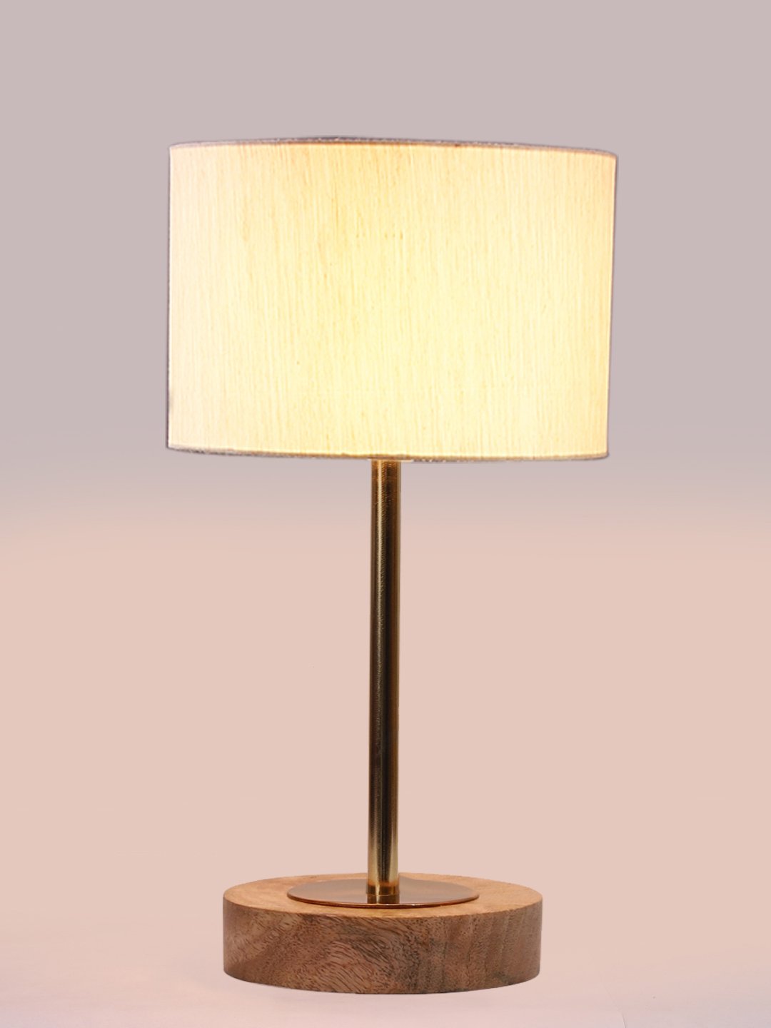 Ambika Home Luxury Premium Devansh off white cotton table lamp with Natural Wood Base & Golden Pipe (7X17 inches)-2 Lamp with off-white Shade for Living Room, Bedroom & Hallway - Image 6