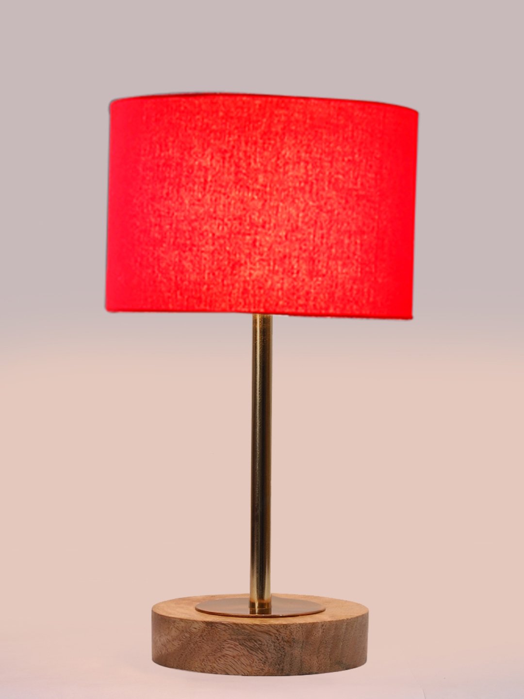 Ambika Home Luxury Premium Devansh Red cotton table lamp with Natural Wood Base & Golden Pipe (7X17 inches)-4 Lamp with Red Shade for Living Room, Bedroom & Hallway - Image 6