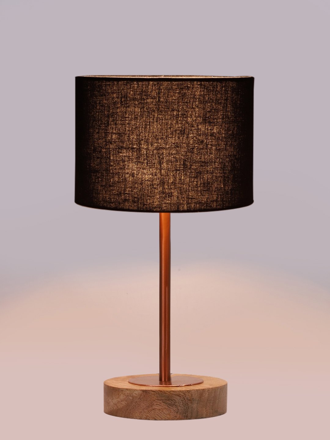 Ambika Home Luxury Premium Devansh Black cotton table lamp with Natural Wood Base & Copper Pipe (7X17 inches)-3 Lamp with Black Shade for Living Room, Bedroom & Hallway - Image 6