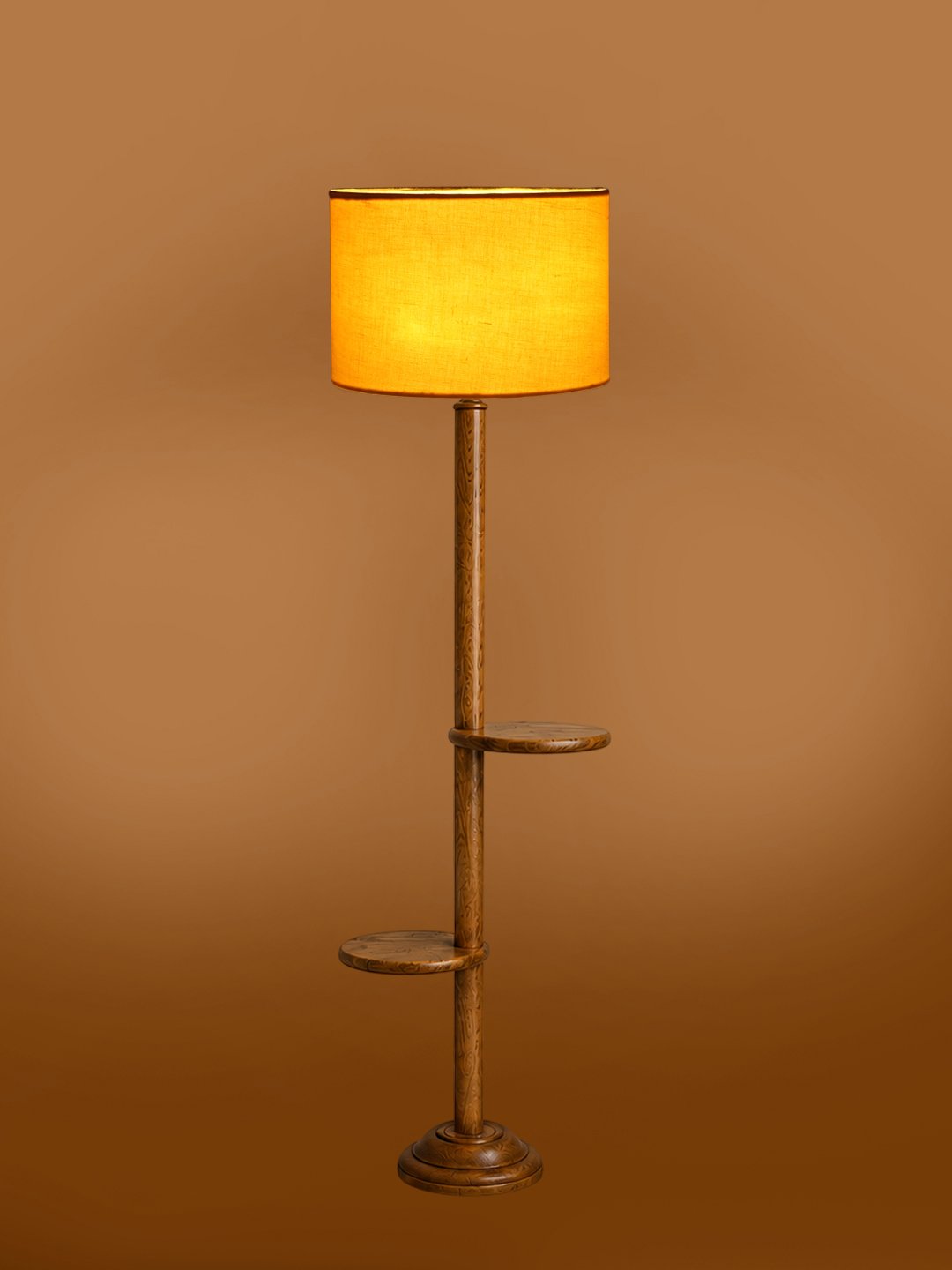 Ambika Home Yellow cotton Drum shade with Double Shelf floor Lamp Modern Floor Lamp | Yellow Cotton Shade, Wood Base | Luxury Living Room, Bedroom & Home Decor Lighting - Image 7