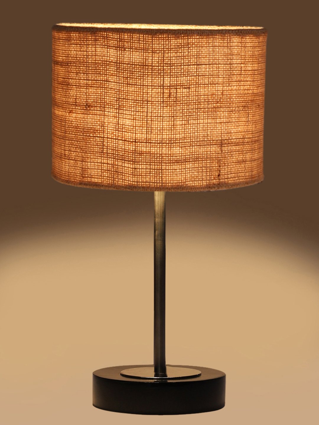 Ambika Home Luxury Premium Devansh Beige Jute table lamp with Black wood base & Steel Pipe (7X17 inches)-9 Lamp with Beige Shade for Living Room, Bedroom & Hallway - Image 7