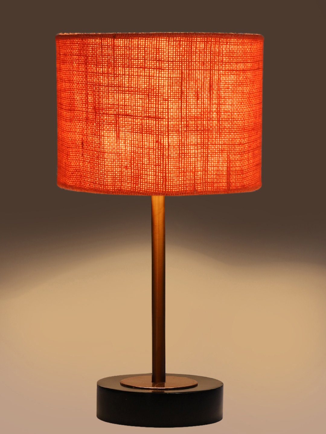 Ambika Home Luxury Premium Devansh Orange Jute table lamp with Black wood base & Copper finish Metal (7X17 inches)-17 Lamp with Orange Shade for Living Room, Bedroom & Hallway - Image 7