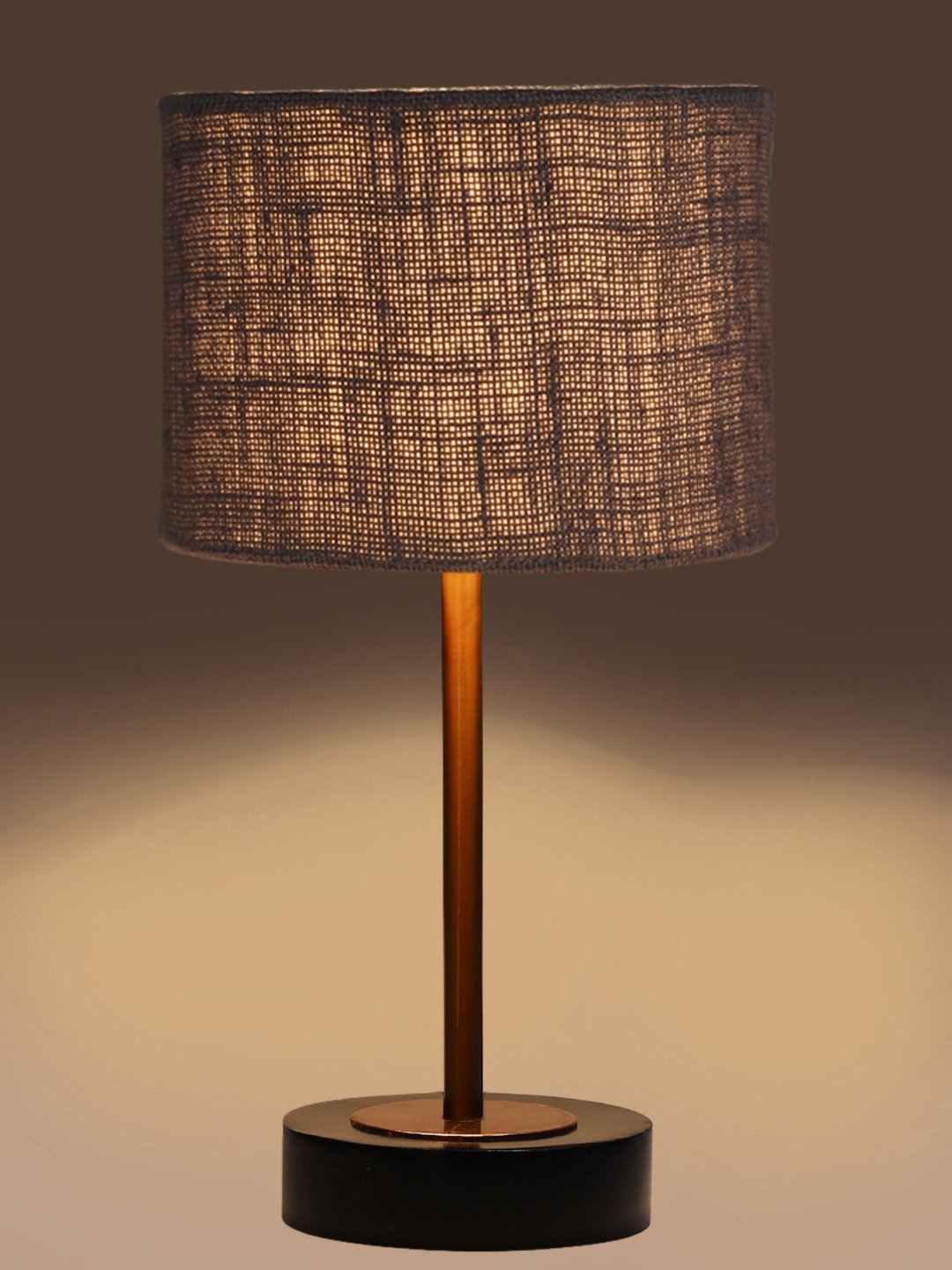Ambika Home Luxury Premium Devansh Grey Jute table lamp with Black wood base & Copper finish Metal (7X17 inches)-17 Lamp with Grey Shade for Living Room, Bedroom & Hallway - Image 7