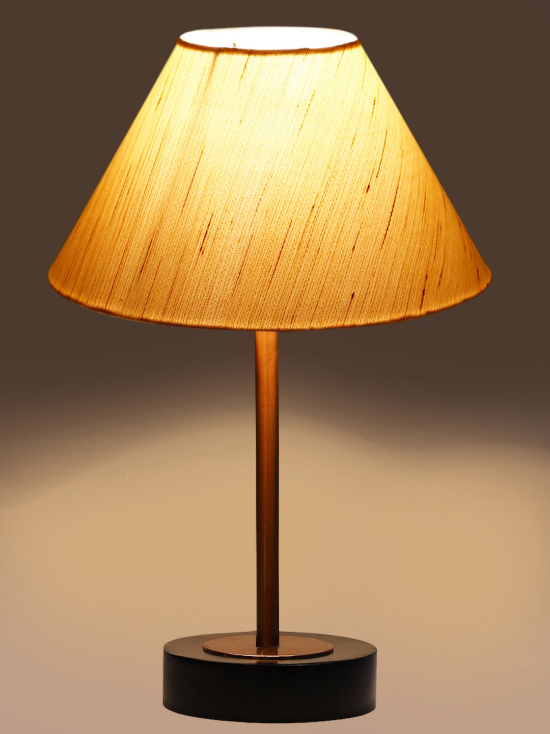 Ambika Home Luxury Premium Devansh off white cotton table lamp with Black wood base & Copper finish Metal (10X16.25 inches)-27 Lamp with off-white Shade for Living Room, Bedroom & Hallway - Image 7