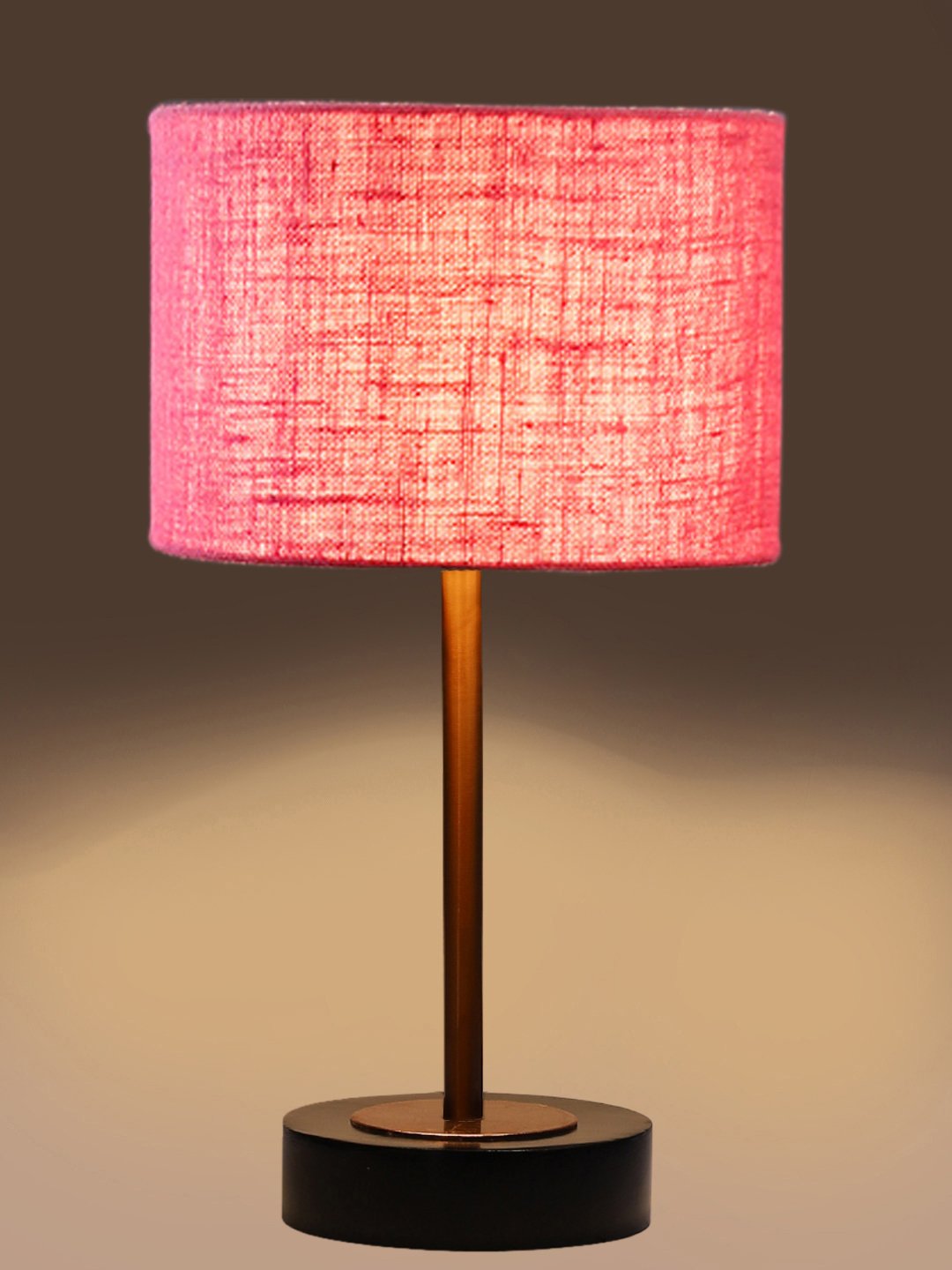 Ambika Home Luxury Premium Devansh Pink Jute table lamp with Black wood base & Copper finish Metal (7X17 inches)-11 Lamp with Pink Shade for Living Room, Bedroom & Hallway - Image 7