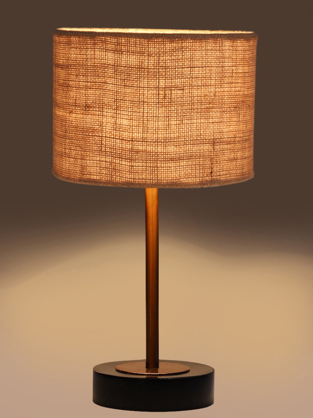 Ambika Home Luxury Premium Devansh Beige Jute table lamp with Black wood base & Copper finish Metal (7X17 inches)-9 Lamp with Beige Shade for Living Room, Bedroom & Hallway - Image 7