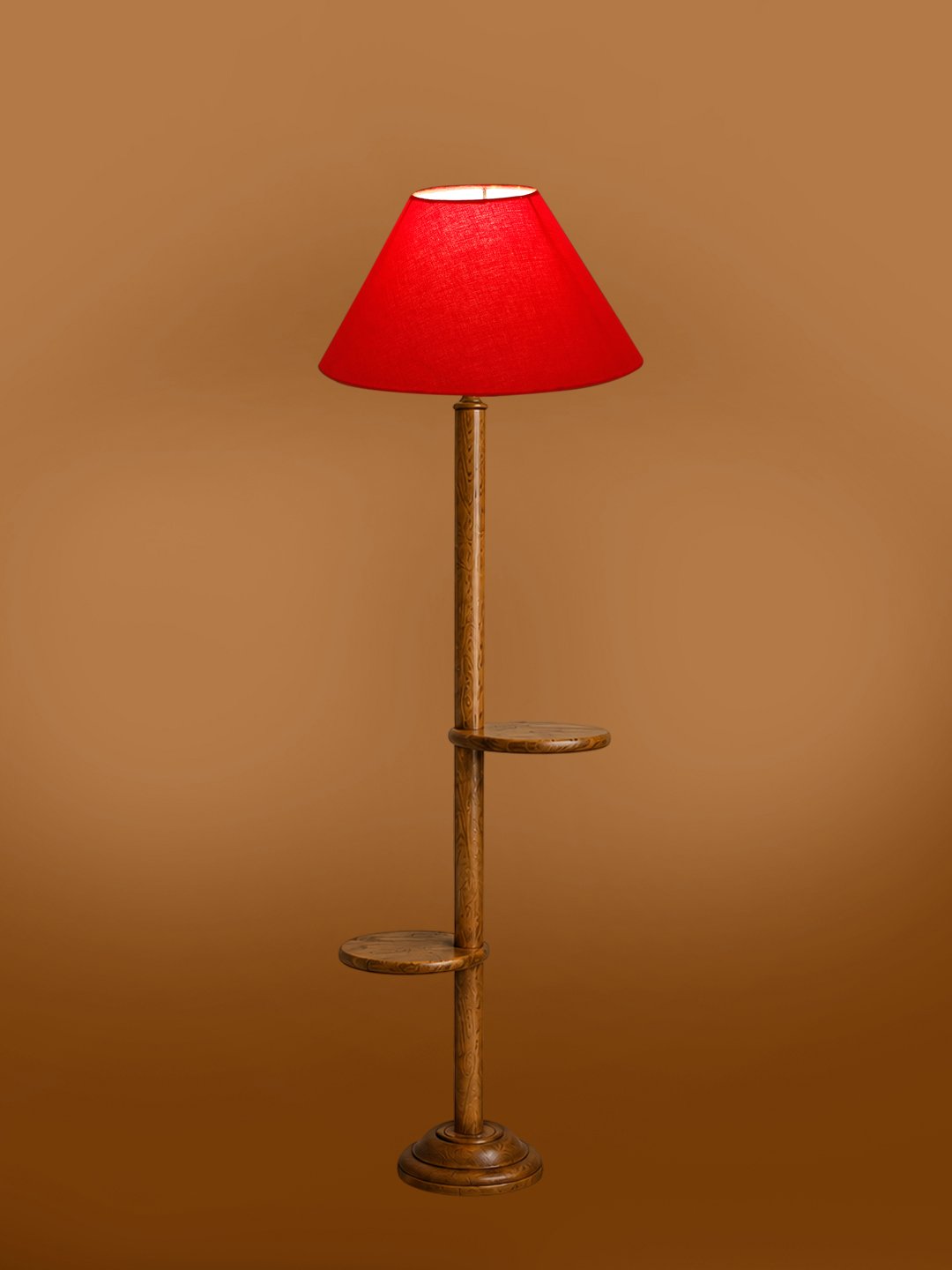 Ambika Home Red cotton Conical shade with Double Shelf floor Lamp Modern Floor Lamp | Red Cotton Shade, Wood Base | Luxury Living Room, Bedroom & Home Decor Lighting - Image 7