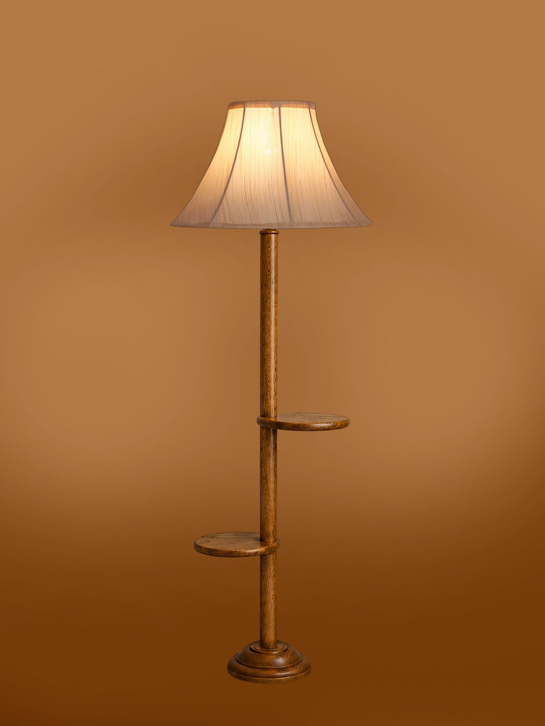 Ambika Home off white Soft back with Double Shelf floor Lamp Modern Floor Lamp | Off-white Cotton Shade, Wood Base | Luxury Living Room, Bedroom & Home Decor Lighting - Image 7