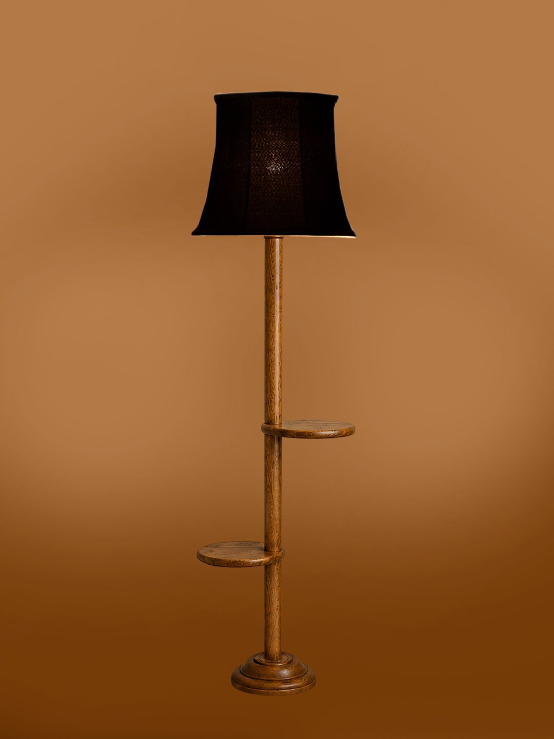 Ambika Home Soft back Black cotton shade with Double Shelf floor Lamp Modern Floor Lamp | Black Cotton Shade, Wood Base | Luxury Living Room, Bedroom & Home Decor Lighting - Image 7