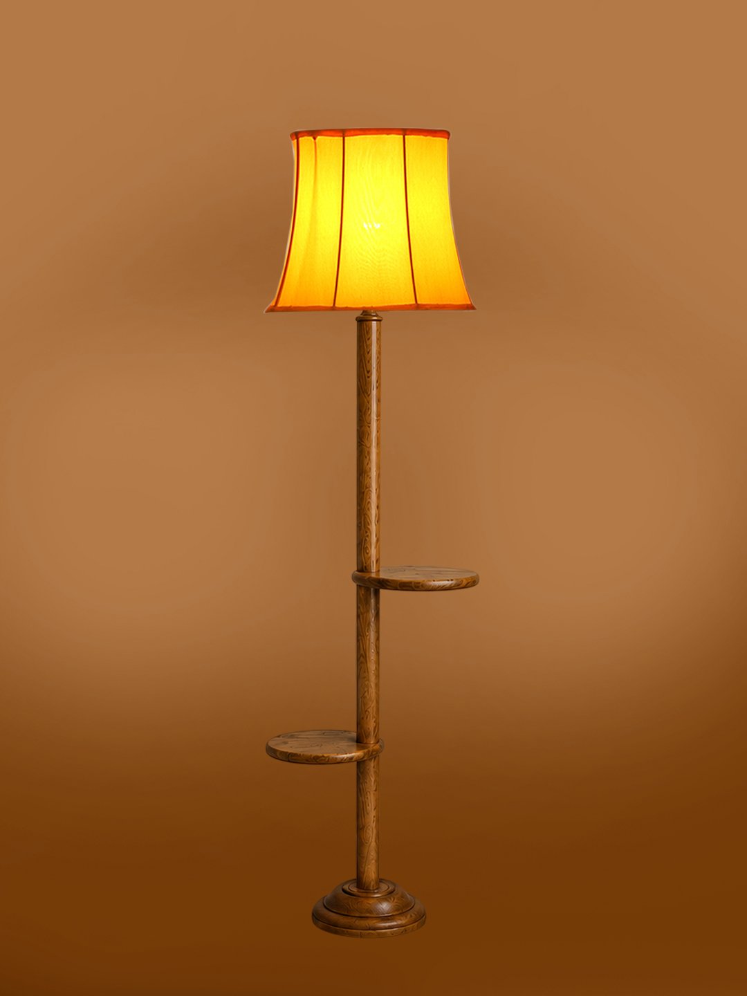 Ambika Home Soft back Orange cotton shade with Double Shelf floor Lamp Modern Floor Lamp | Orange Cotton Shade, Wood Base | Luxury Living Room, Bedroom & Home Decor Lighting - Image 7