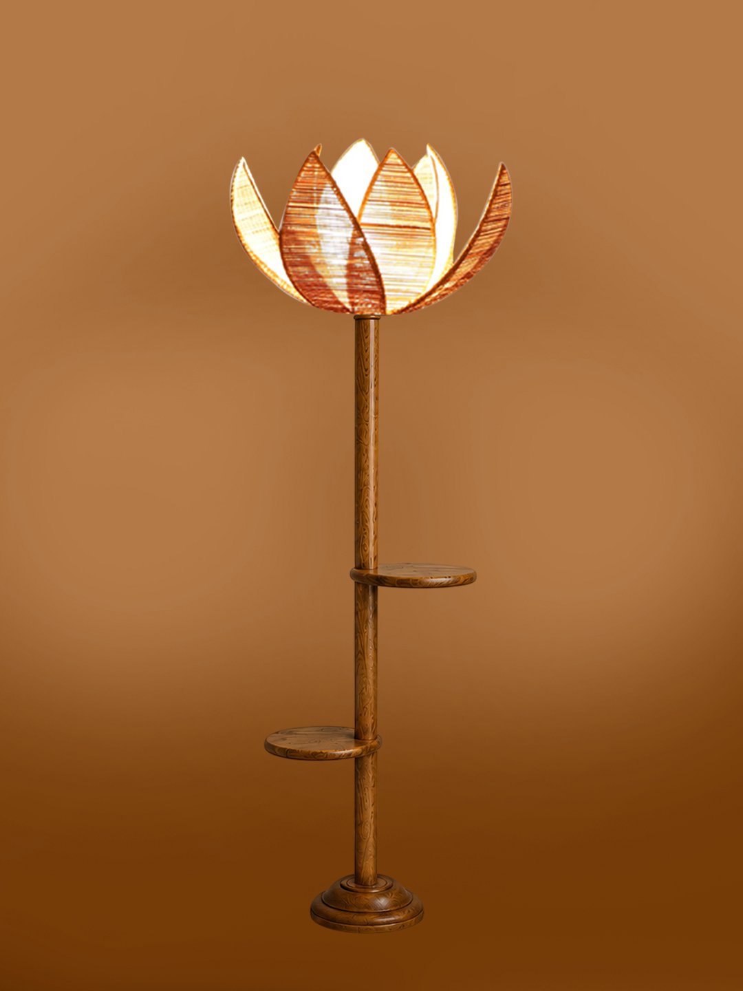 Ambika Home Rose Bamboo Shade with Double Shelf floor Lamp Modern Floor Lamp | Beige Bamboo Shade, Wood Base | Luxury Living Room, Bedroom & Home Decor Lighting - Image 8