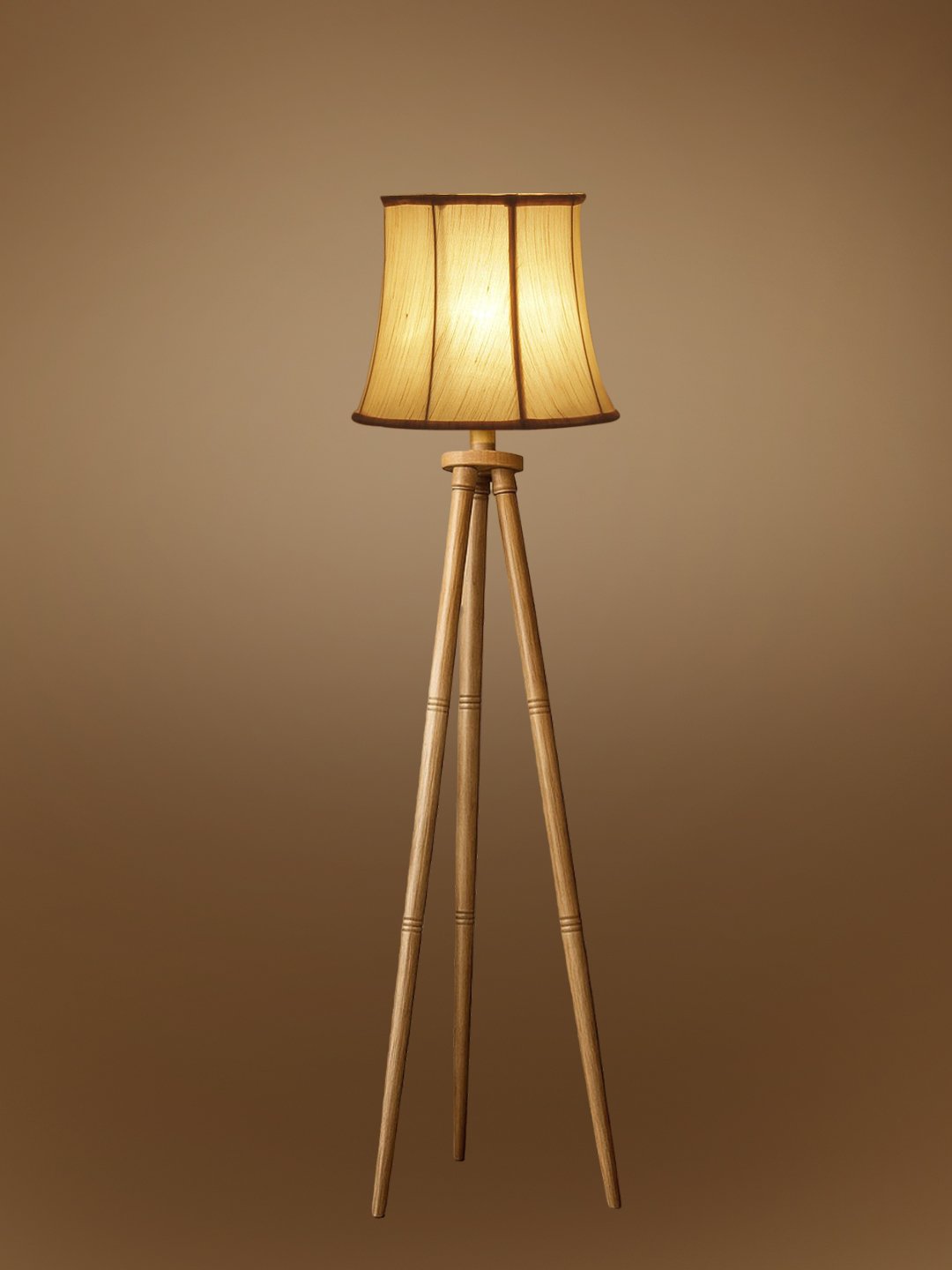 Ambika Home Premium Off-white Fabric Shade Floor Lamp for Hallway & Guest Room | Wooden Natural Tripod Stand | E27 Holder Included Bulb - Image 7