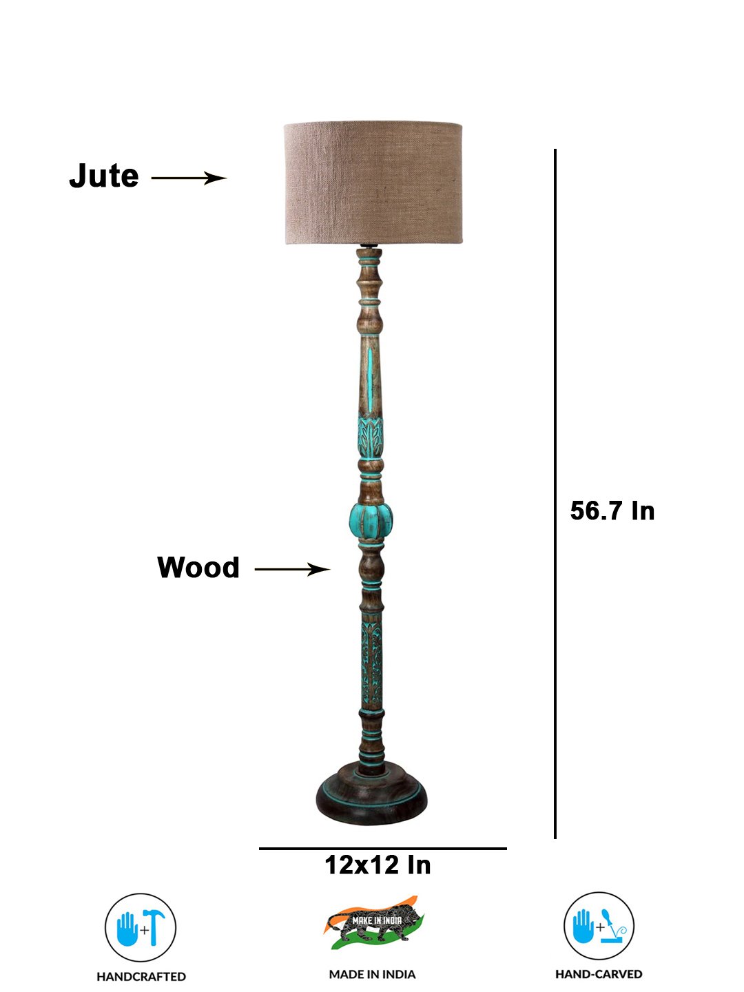 Ambika Home Beige Shade Wooden Floor Lamp for Living Room, Bedroom & Hallway | Modern Wood Standing Lamp | B22 Holder | Hotel & Guest Room Decor - Image 7