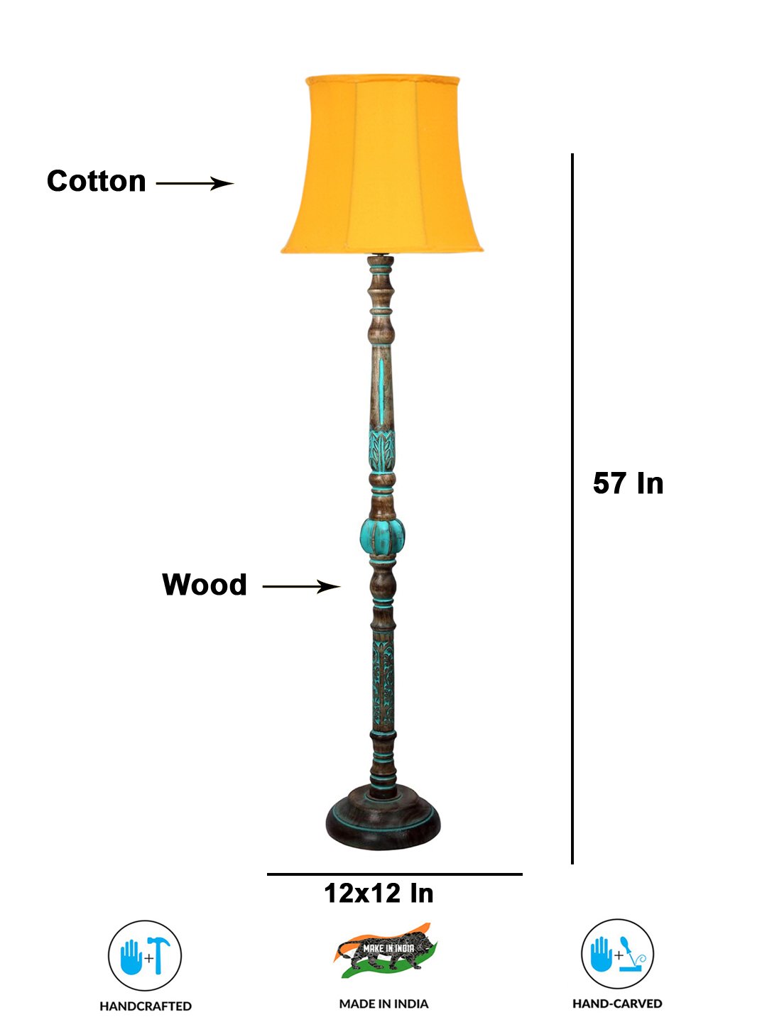 Ambika Home YELLOW Shade Wooden Floor Lamp for Living Room, Bedroom & Hallway | Modern Wood Standing Lamp | B22 Holder | Hotel & Guest Room Decor - Image 7