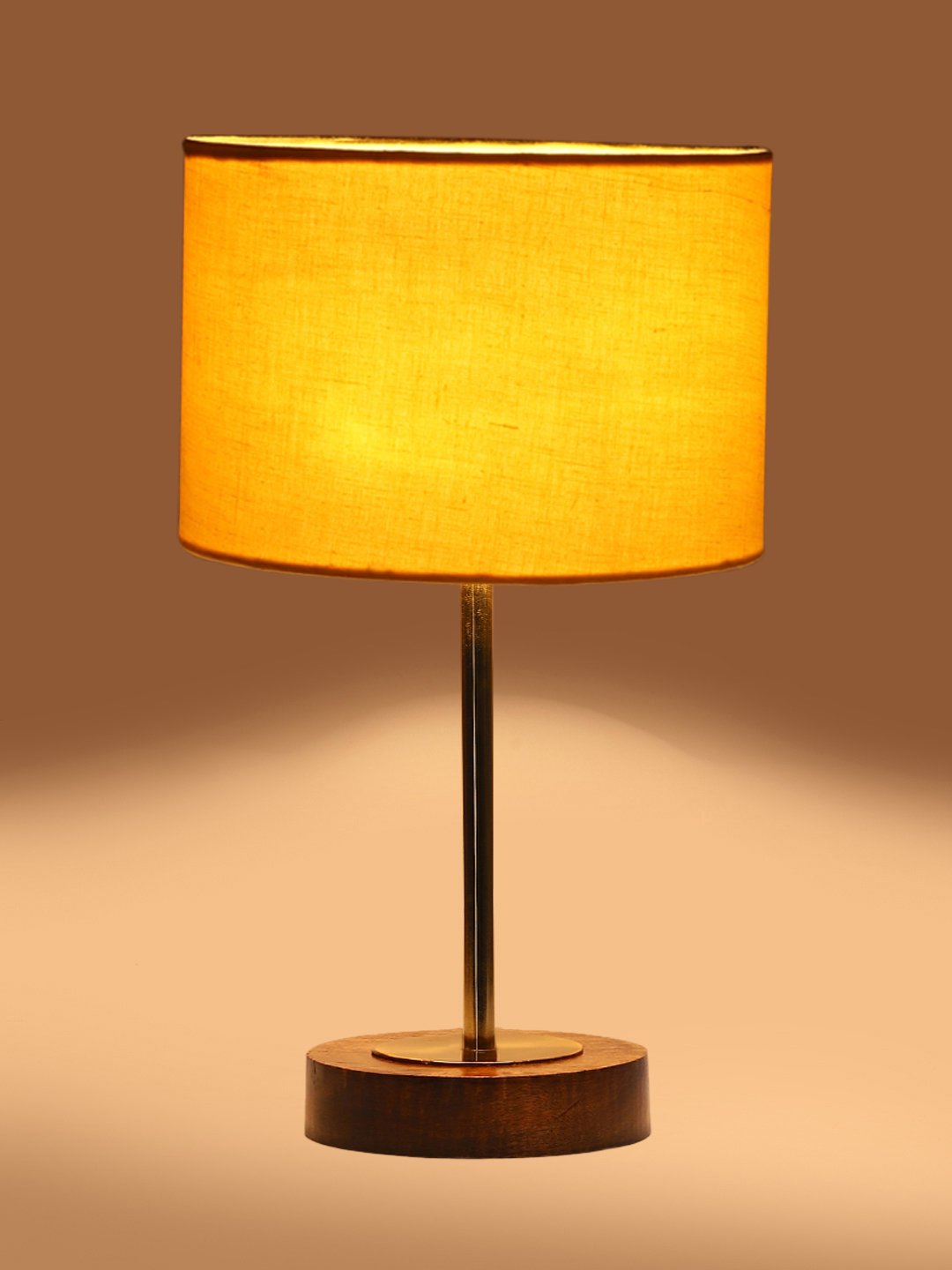 Ambika Home Luxury Premium Devansh Yellow cotton table lamp with Brown wood Base & Golden finish Metal (7X17 inches)-6 Lamp with Yellow Shade for Living Room, Bedroom & Hallway - Image 7