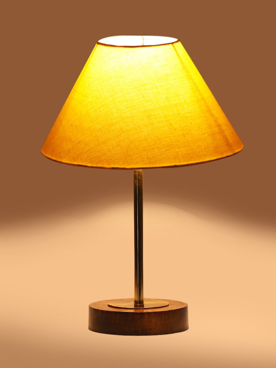 Ambika Home Luxury Premium Devansh Yellow cotton table lamp with Brown wood Base & Golden finish Metal (10X16.25 inches)-31 Lamp with Yellow Shade for Living Room, Bedroom & Hallway - Image 7
