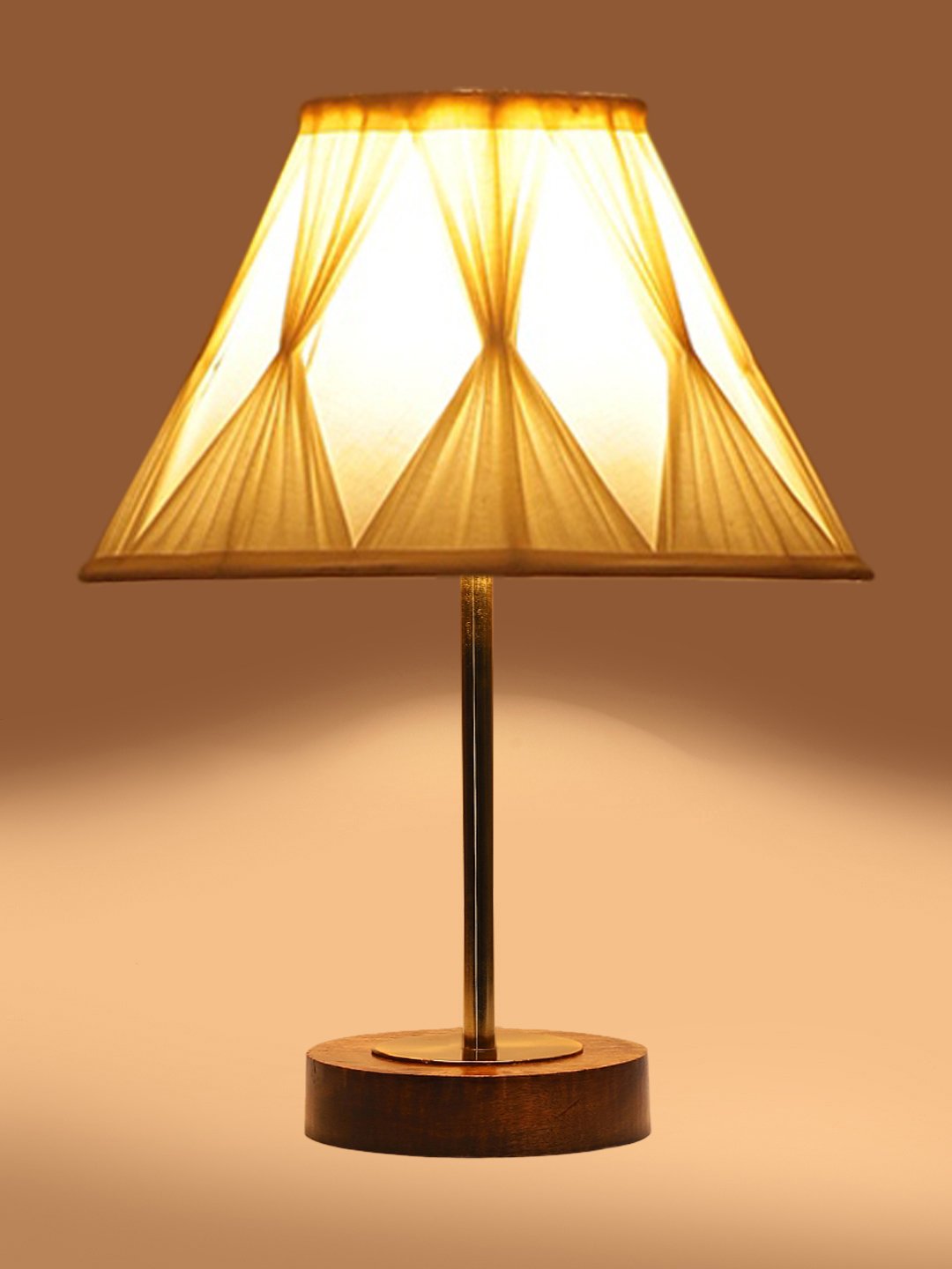 Ambika Home Luxury Premium Devansh Off-white cotton Vintage Curtain Pleated lamp with Brown wood Base & Golden finish Metal (12x17.75) Lamp with off-white Shade for Living Room, Bedroom & Hallway - Image 7