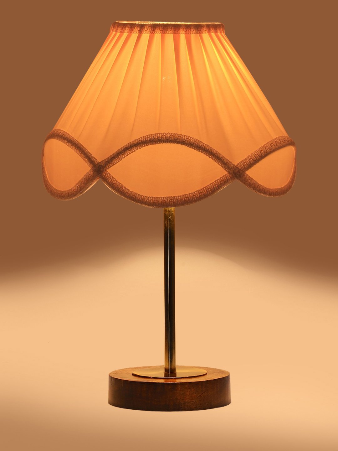 Ambika Home Luxury Premium Devansh Off-white cotton Vintage lamp with Brown wood Base & Golden finish Metal (12x19.25) Lamp with off-white Shade for Living Room, Bedroom & Hallway - Image 7