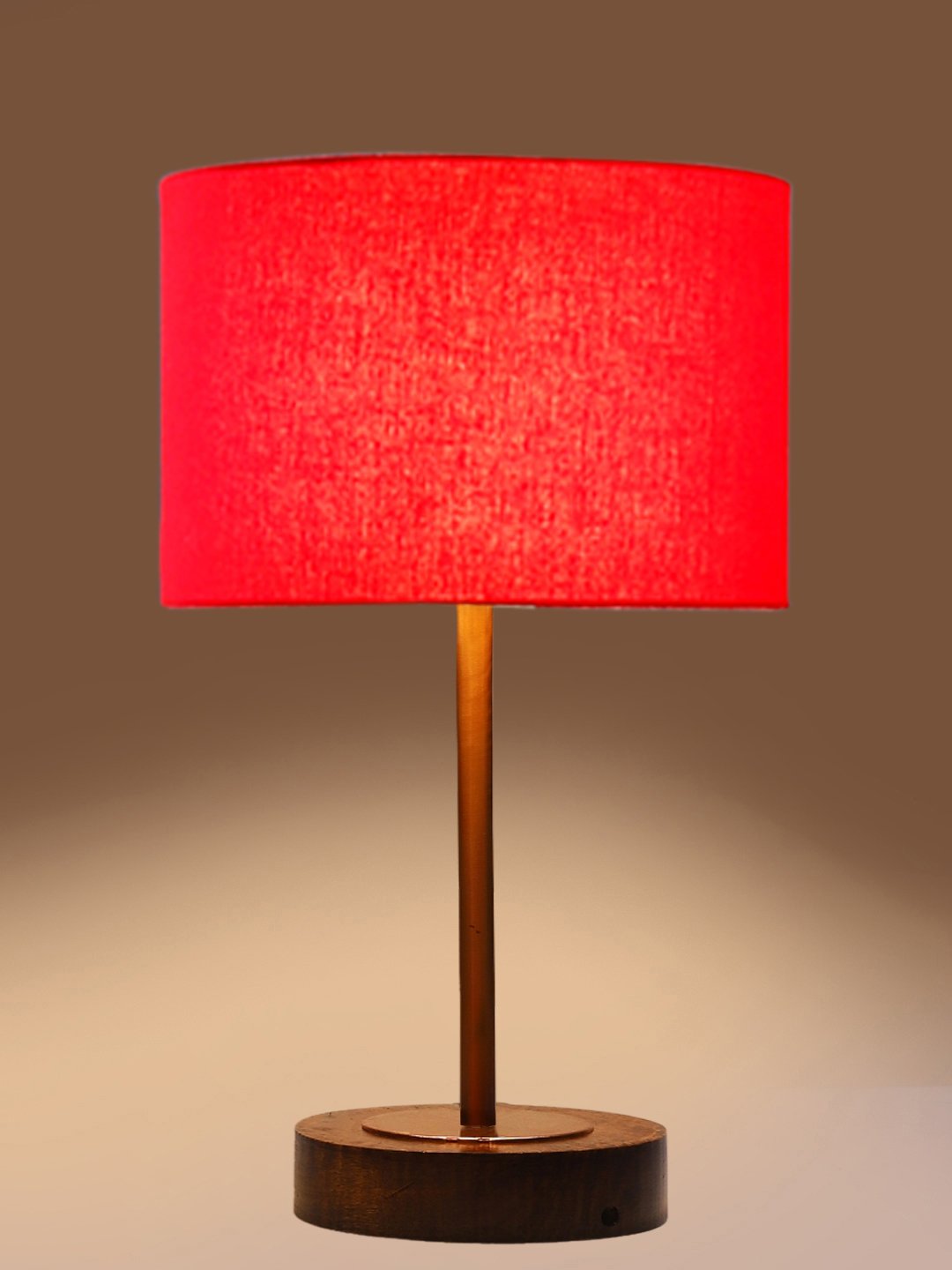 Ambika Home Luxury Premium Devansh Red cotton table lamp with Brown wood Base & Copper finish Metal (7X17 inches)-4 Lamp with Red Shade for Living Room, Bedroom & Hallway - Image 7