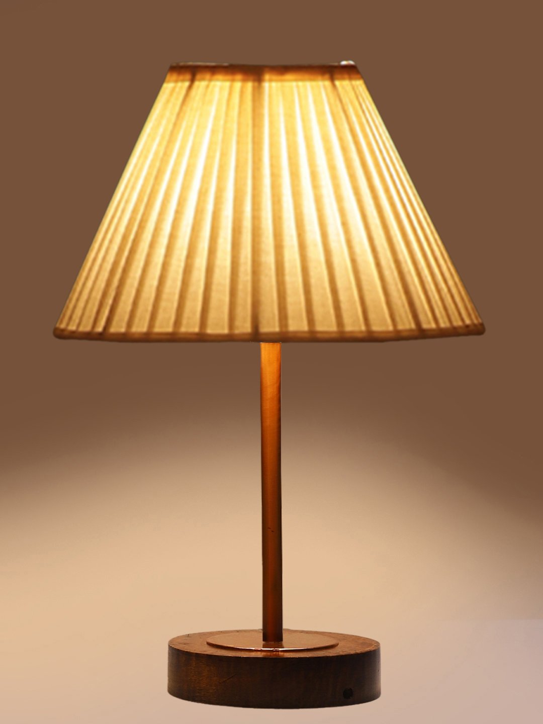 Ambika Home Luxury Premium Devansh Off-white cotton Vintage Straight Pleated lamp with Brown wood Base & Copper finish Metal (12x19) Lamp with off-white Shade for Living Room, Bedroom & Hallway - Image 7