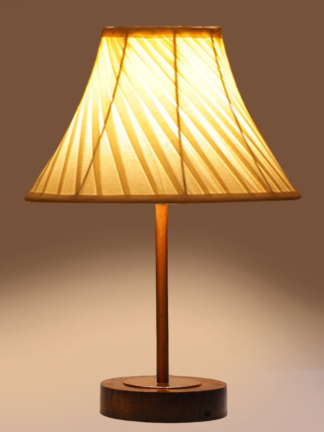 Ambika Home Luxury Premium Devansh Off-white cotton Vintage Cross Pleated lamp with Brown wood Base & Copper finish Metal (12x17.75) Lamp with off-white Shade for Living Room, Bedroom & Hallway - Image 7