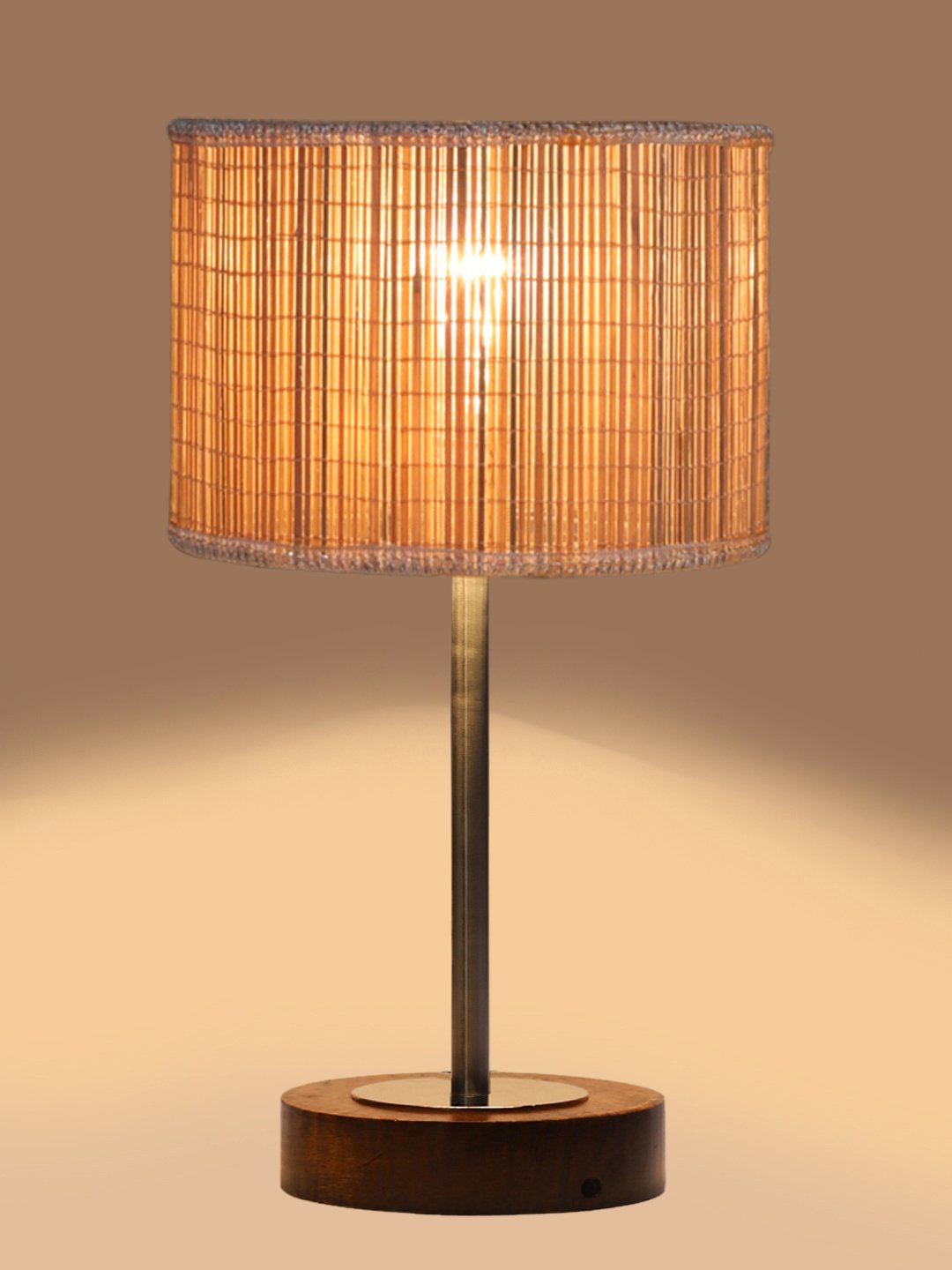 Ambika Home Luxury Premium Devansh Bamboo table lamp with Brown wood Base & Steel Pipe -(7X17 inches)-1 Lamp with Beige Shade for Living Room, Bedroom & Hallway - Image 7