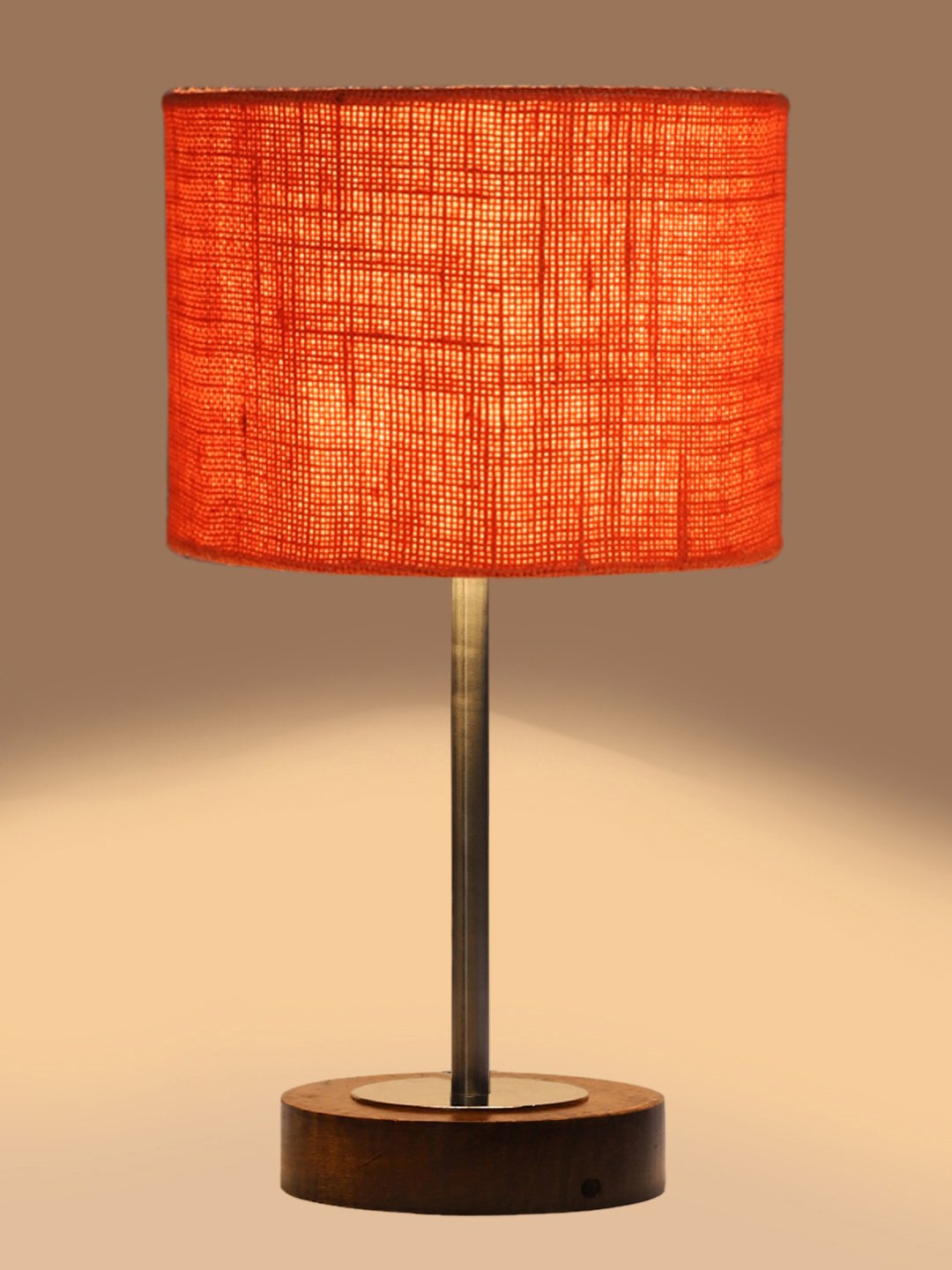 Ambika Home Luxury Premium Devansh Orange Jute table lamp with Brown wood Base & Steel Pipe (7X17 inches)-17 Lamp with Orange Shade for Living Room, Bedroom & Hallway - Image 7