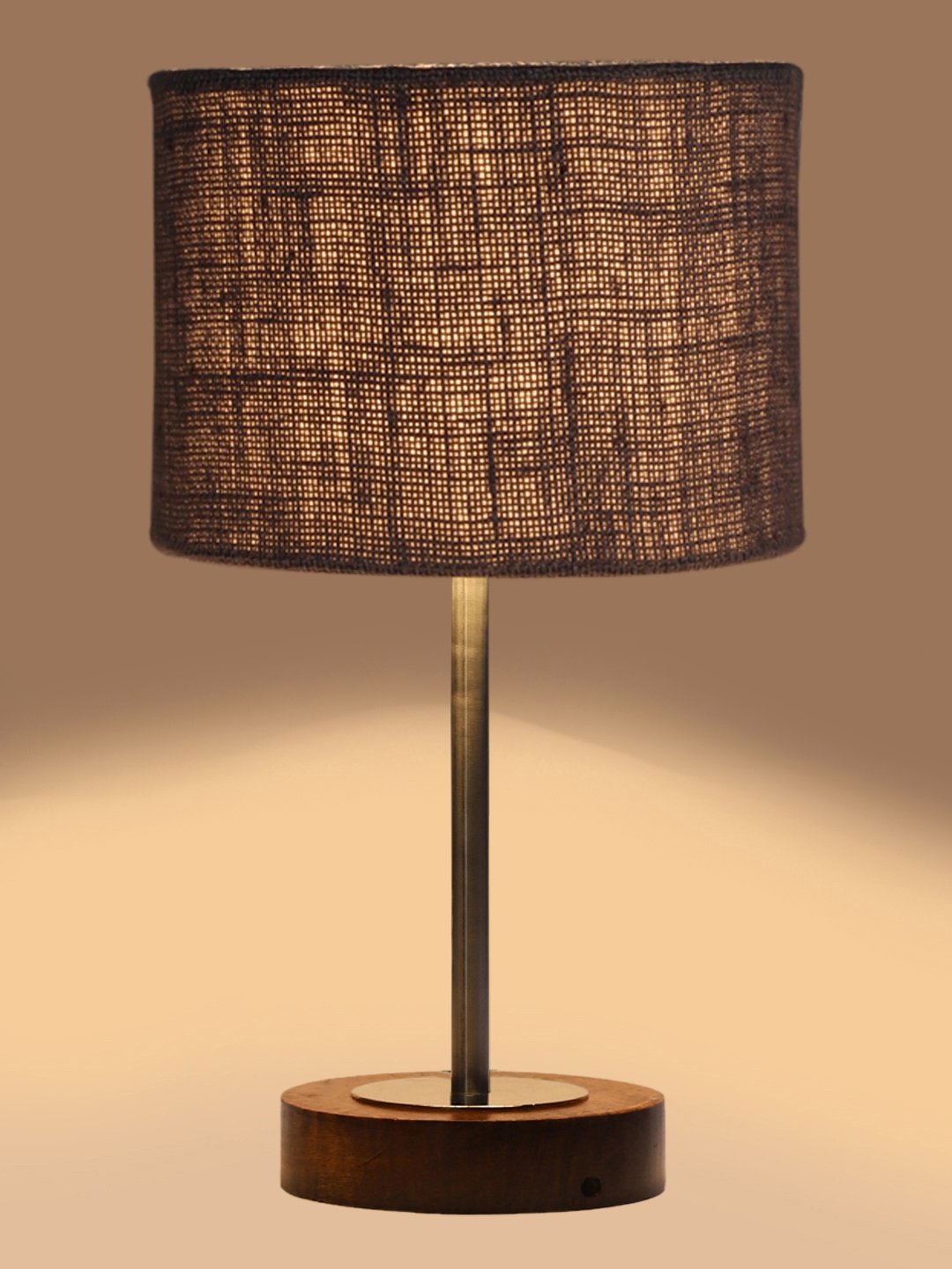 Ambika Home Luxury Premium Devansh Grey Jute table lamp with Brown wood Base & Steel Pipe (7X17 inches)-17 Lamp with Grey Shade for Living Room, Bedroom & Hallway - Image 7