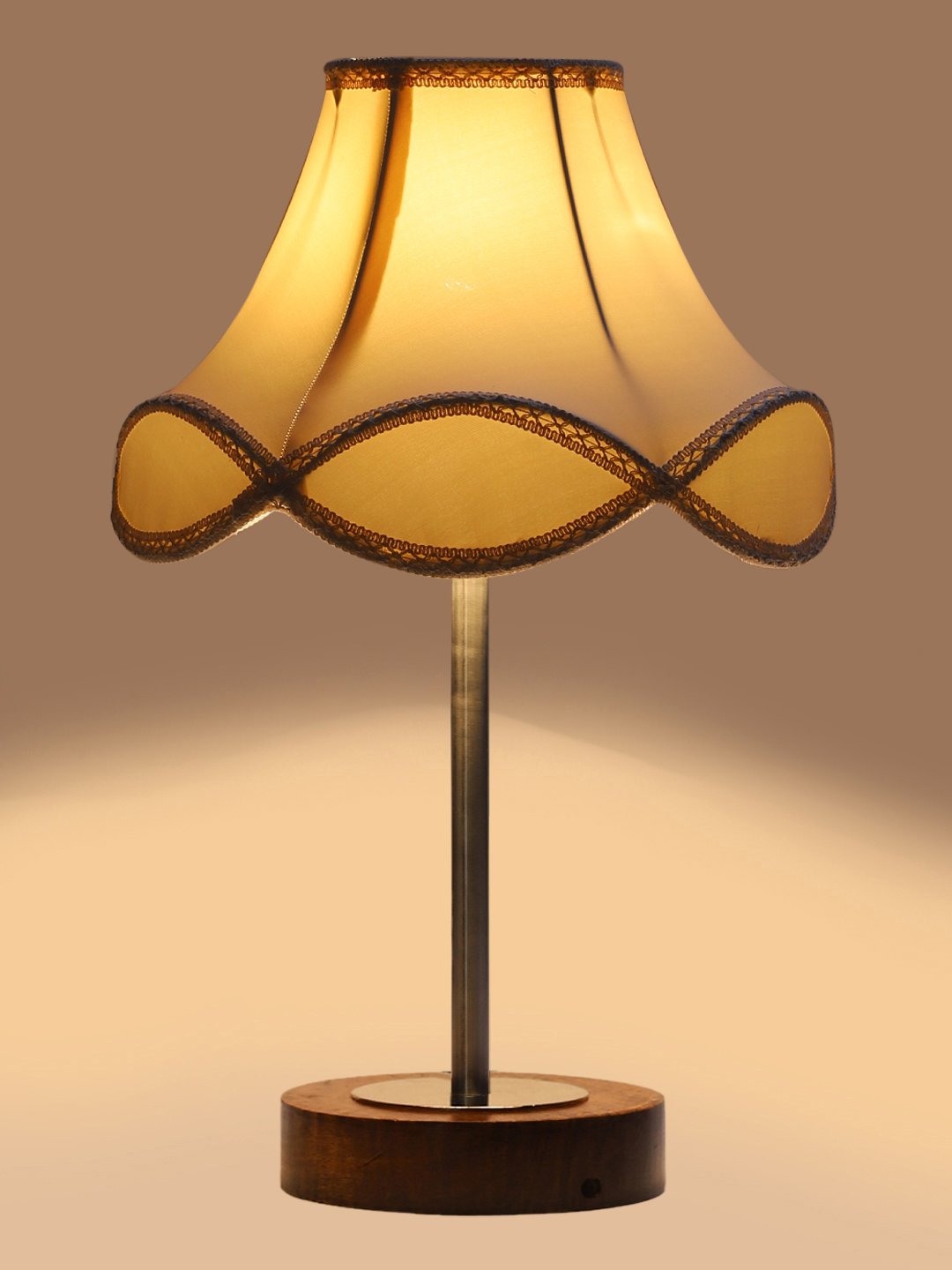 Ambika Home Luxury Premium Devansh Off-white cotton Vintage lamp with Brown wood Base & Steel Pipe (12x19.25) Lamp with off-white Shade for Living Room, Bedroom & Hallway - Image 7