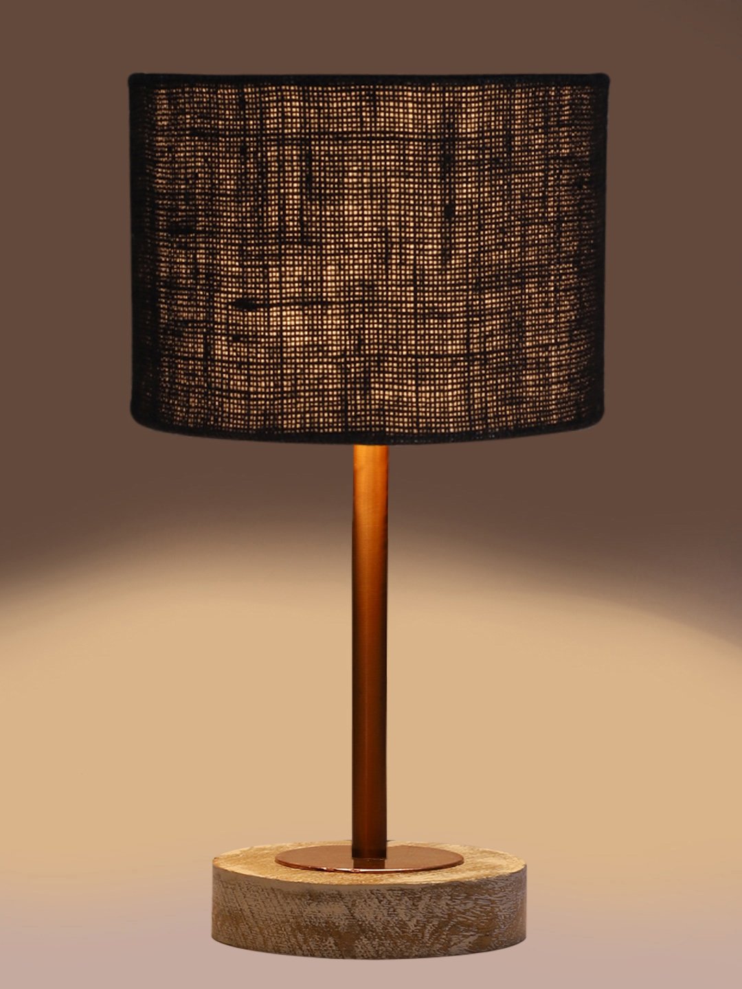 Ambika Home Luxury Premium Devansh Black Jute table lamp with White Brushed Wood Base & Copper finish Metal (7X17 inches)-17 Lamp with Black Shade for Living Room, Bedroom & Hallway - Image 7